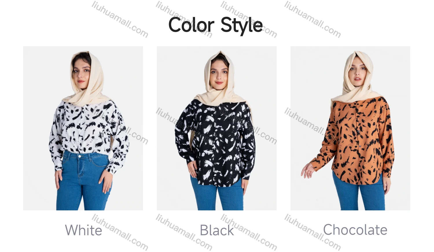 Wholesale Women's Allover Print Regular Fit Button Down Casual Shirt Without Hijab - Liuhuamall