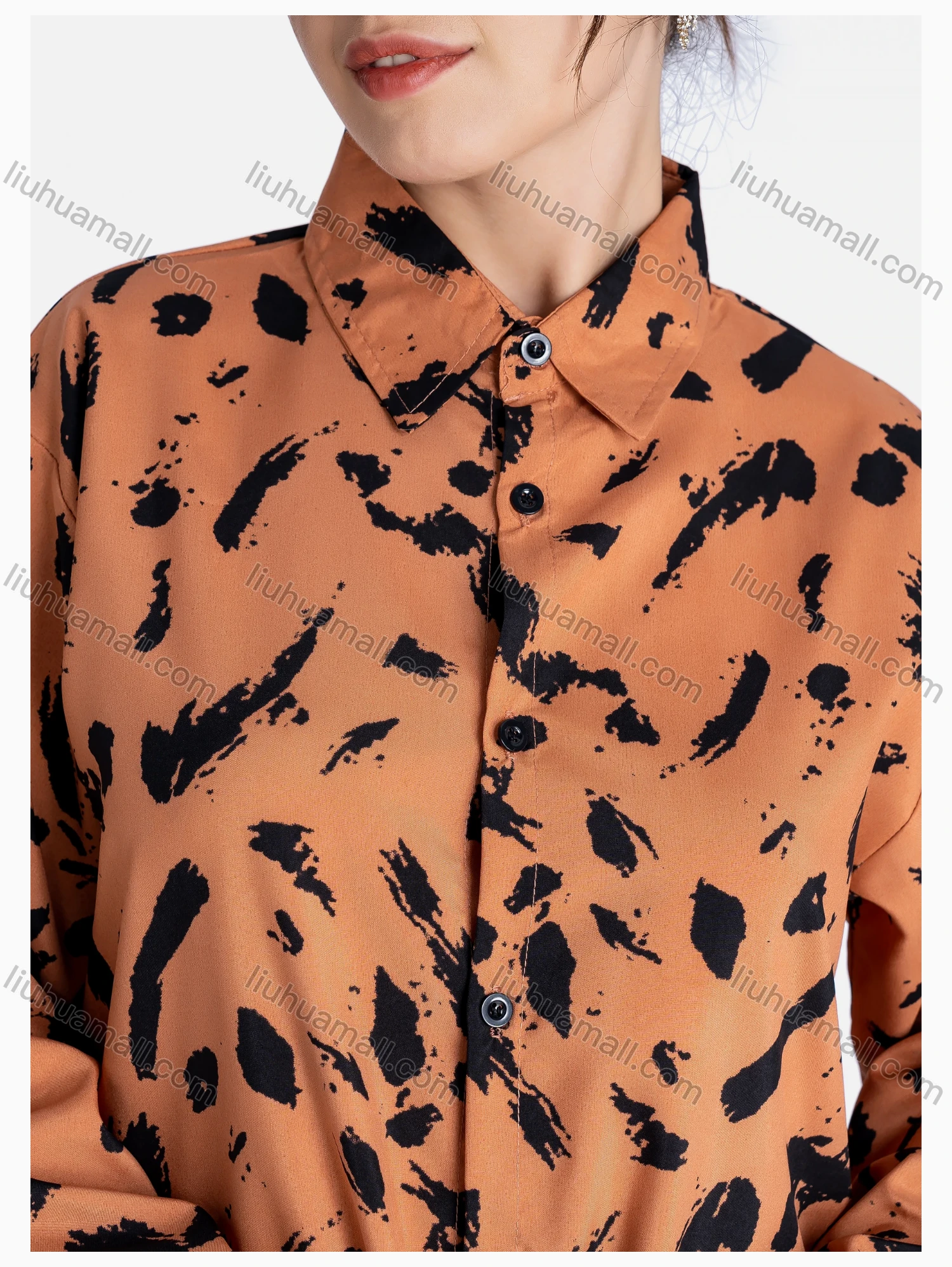 Wholesale Women's Allover Print Regular Fit Button Down Casual Shirt Without Hijab - Liuhuamall