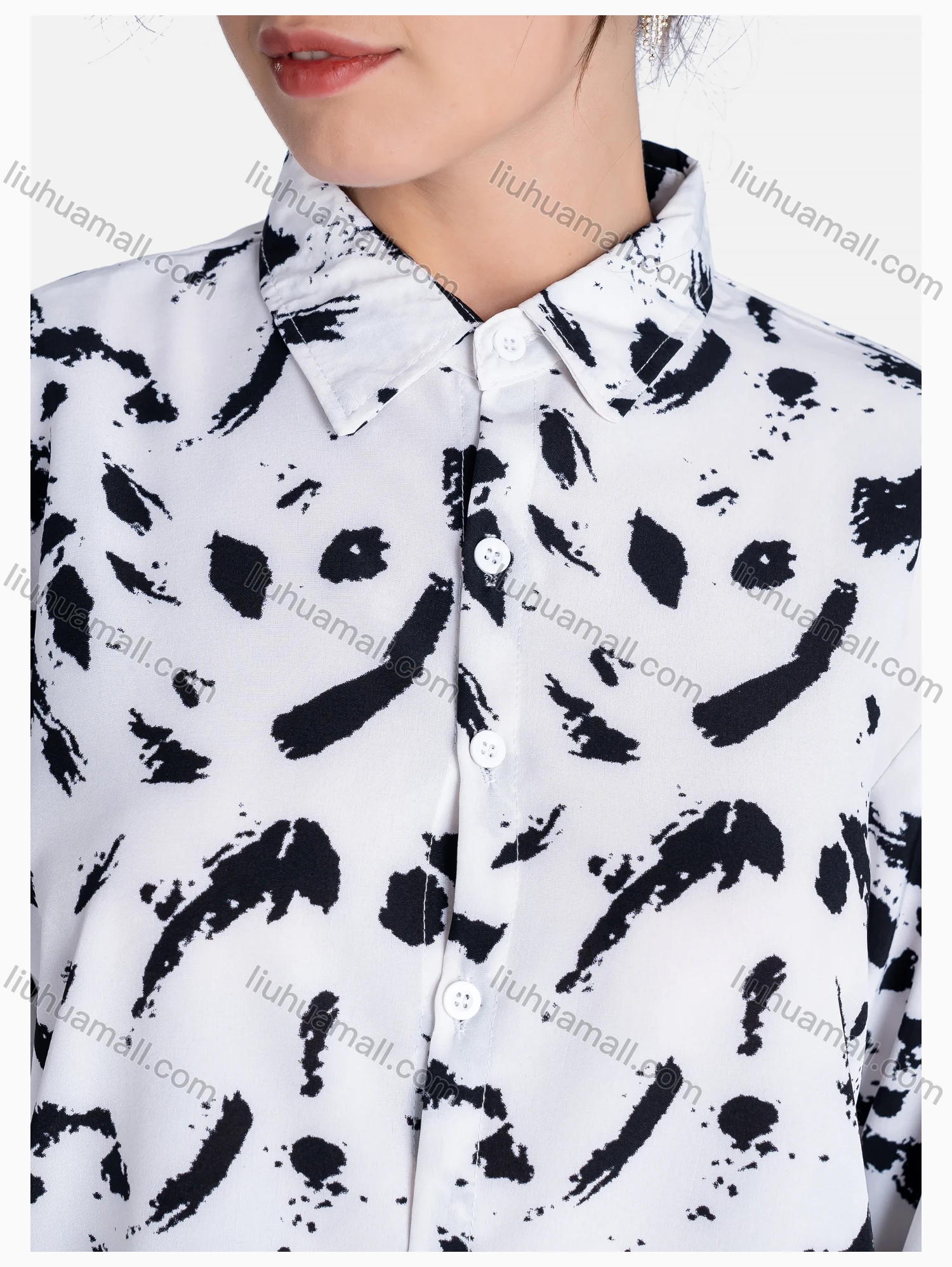 Wholesale Women's Allover Print Regular Fit Button Down Casual Shirt Without Hijab - Liuhuamall