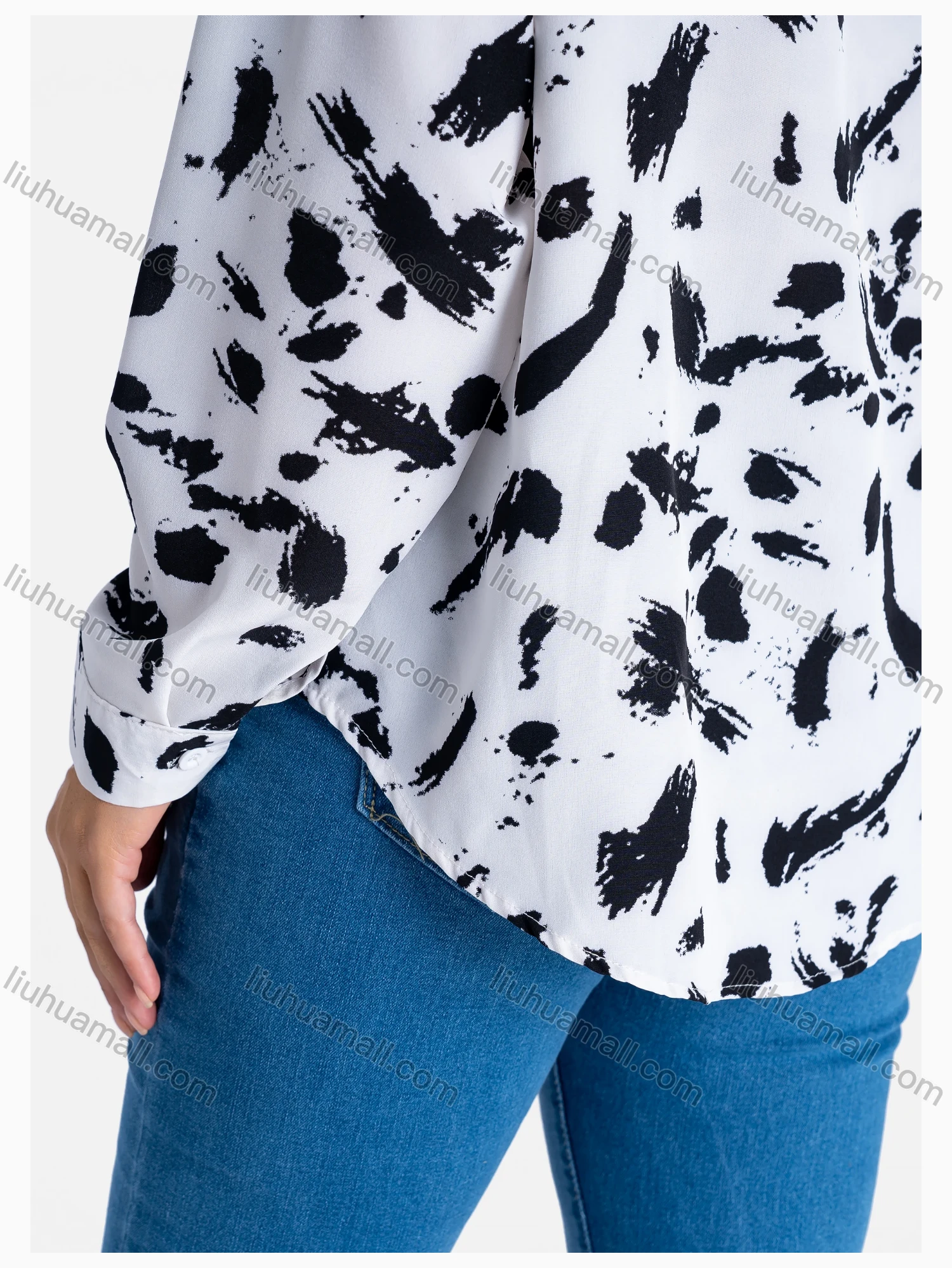 Wholesale Women's Allover Print Regular Fit Button Down Casual Shirt Without Hijab - Liuhuamall