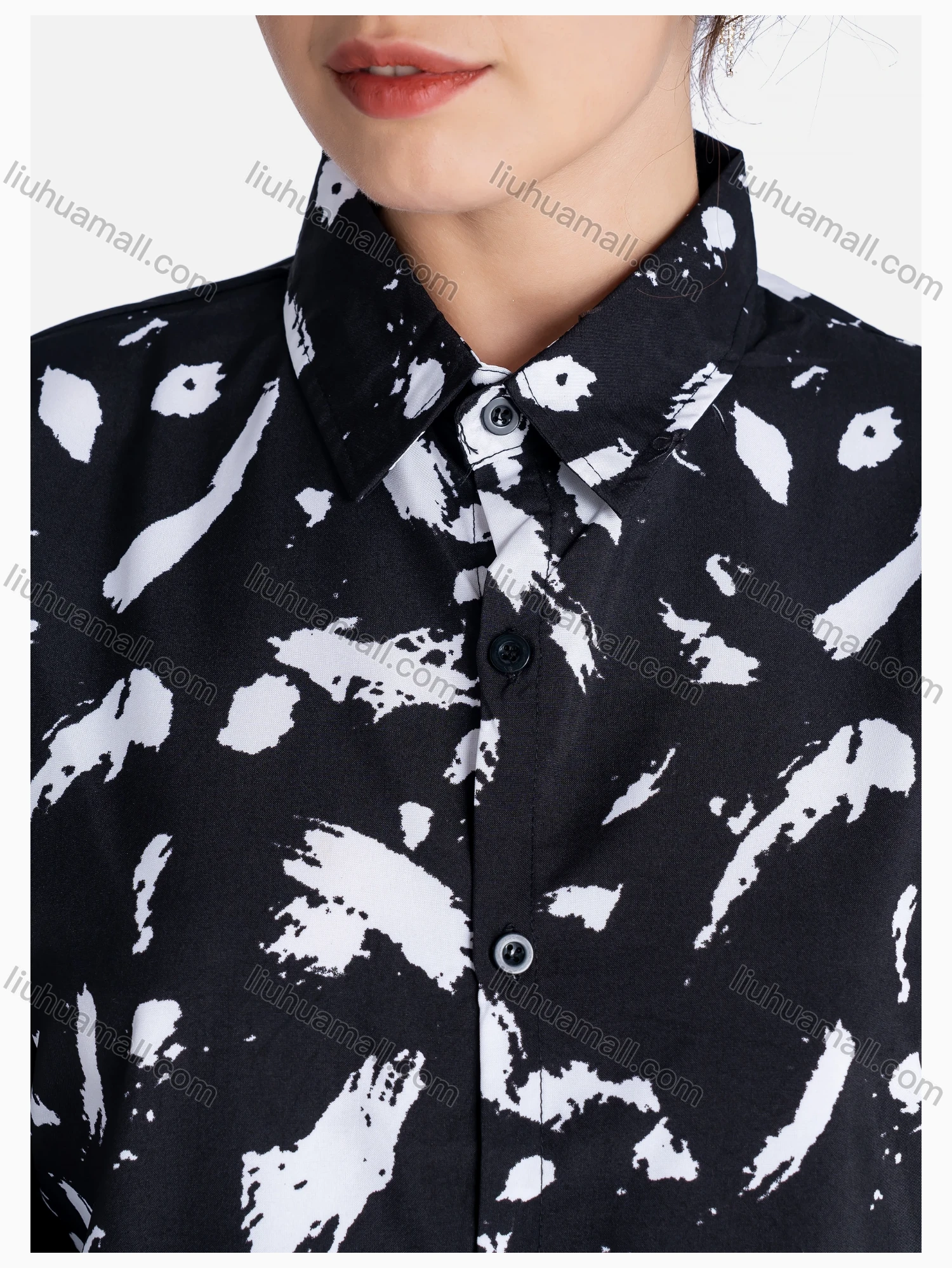 Wholesale Women's Allover Print Regular Fit Button Down Casual Shirt Without Hijab - Liuhuamall