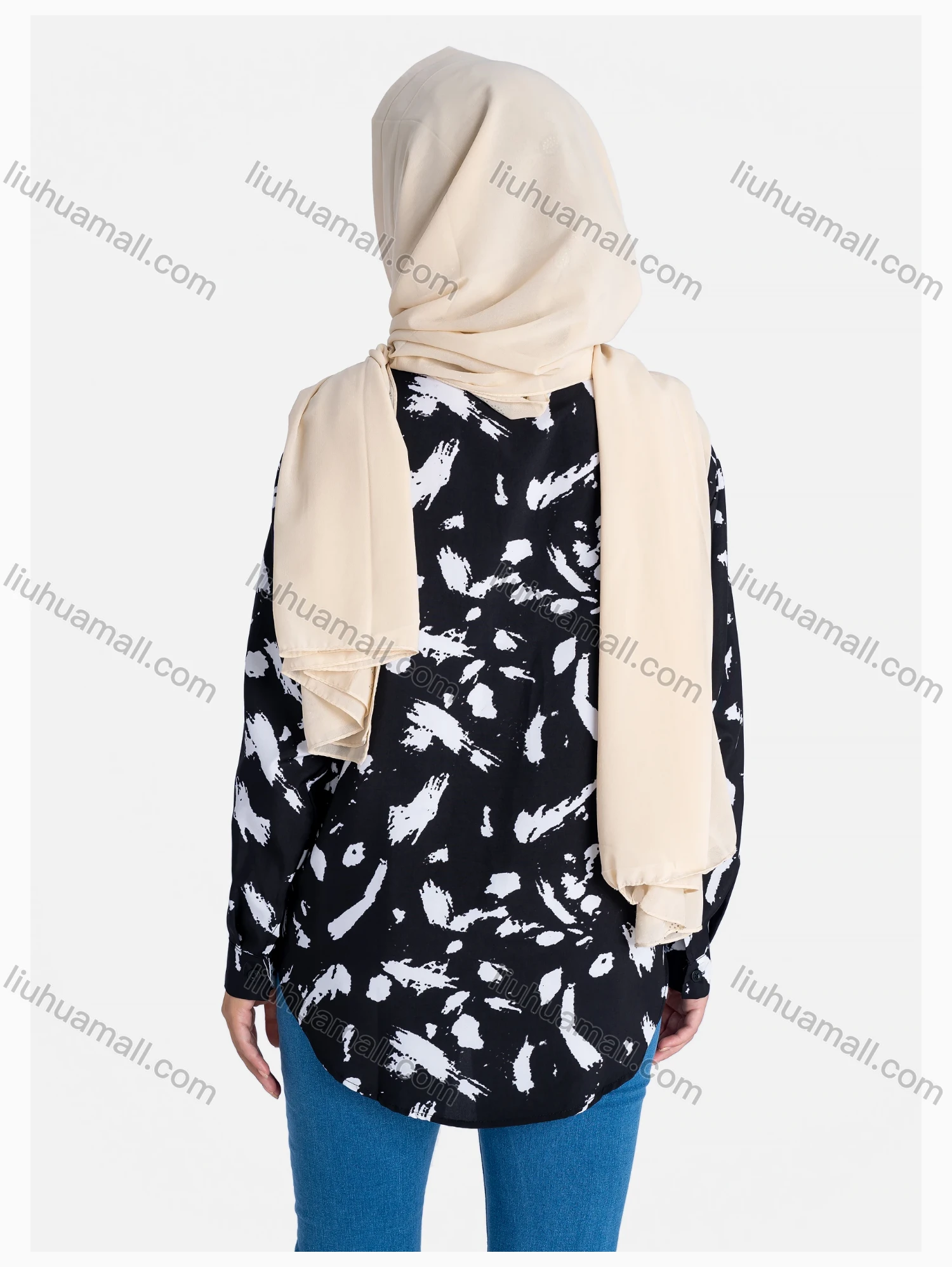 Wholesale Women's Allover Print Regular Fit Button Down Casual Shirt Without Hijab - Liuhuamall