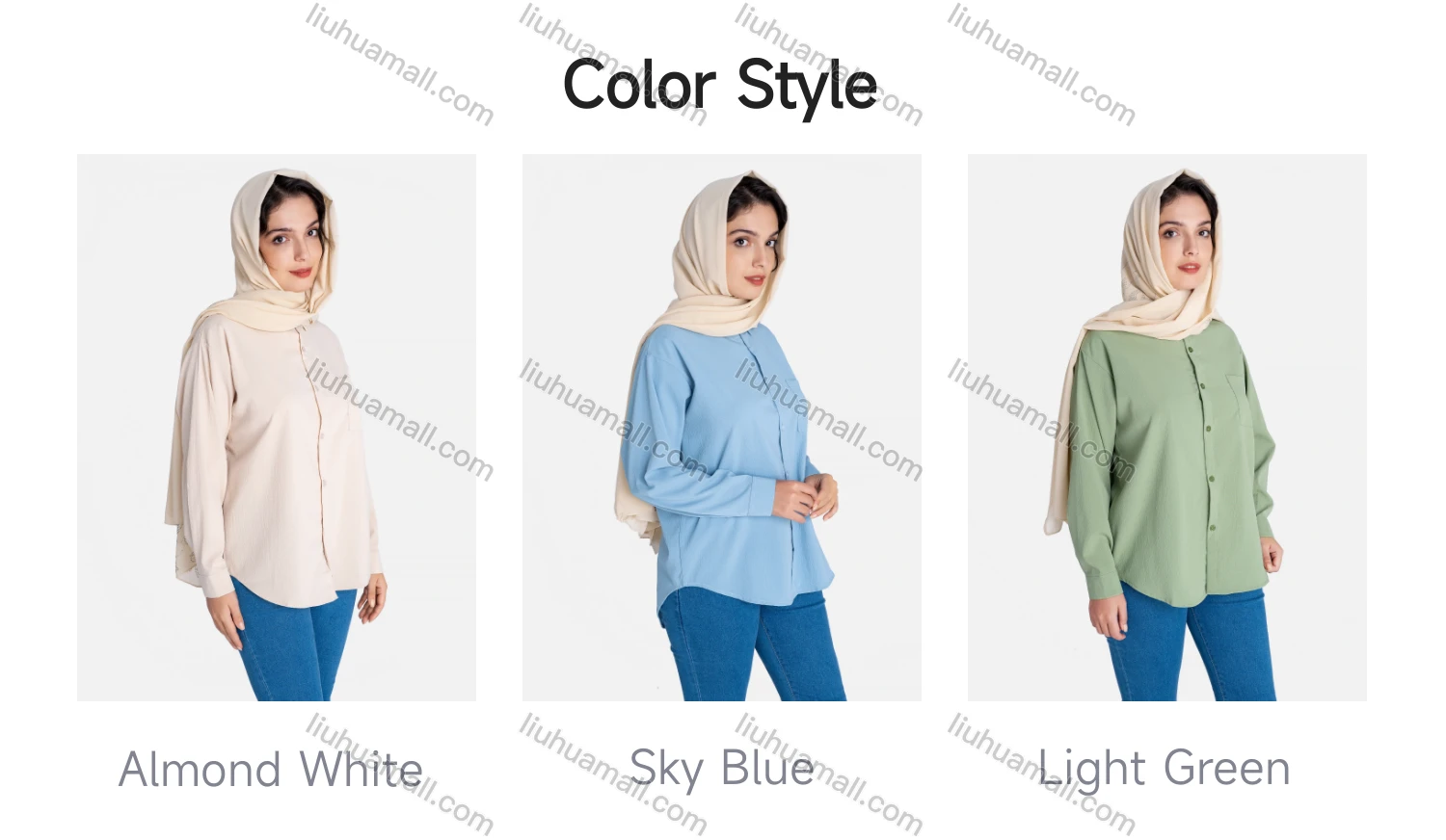 Wholesale Women's Plain Regular Fit Patch Pocket Button Down Casual Shirt Without Hijab - Liuhuamall