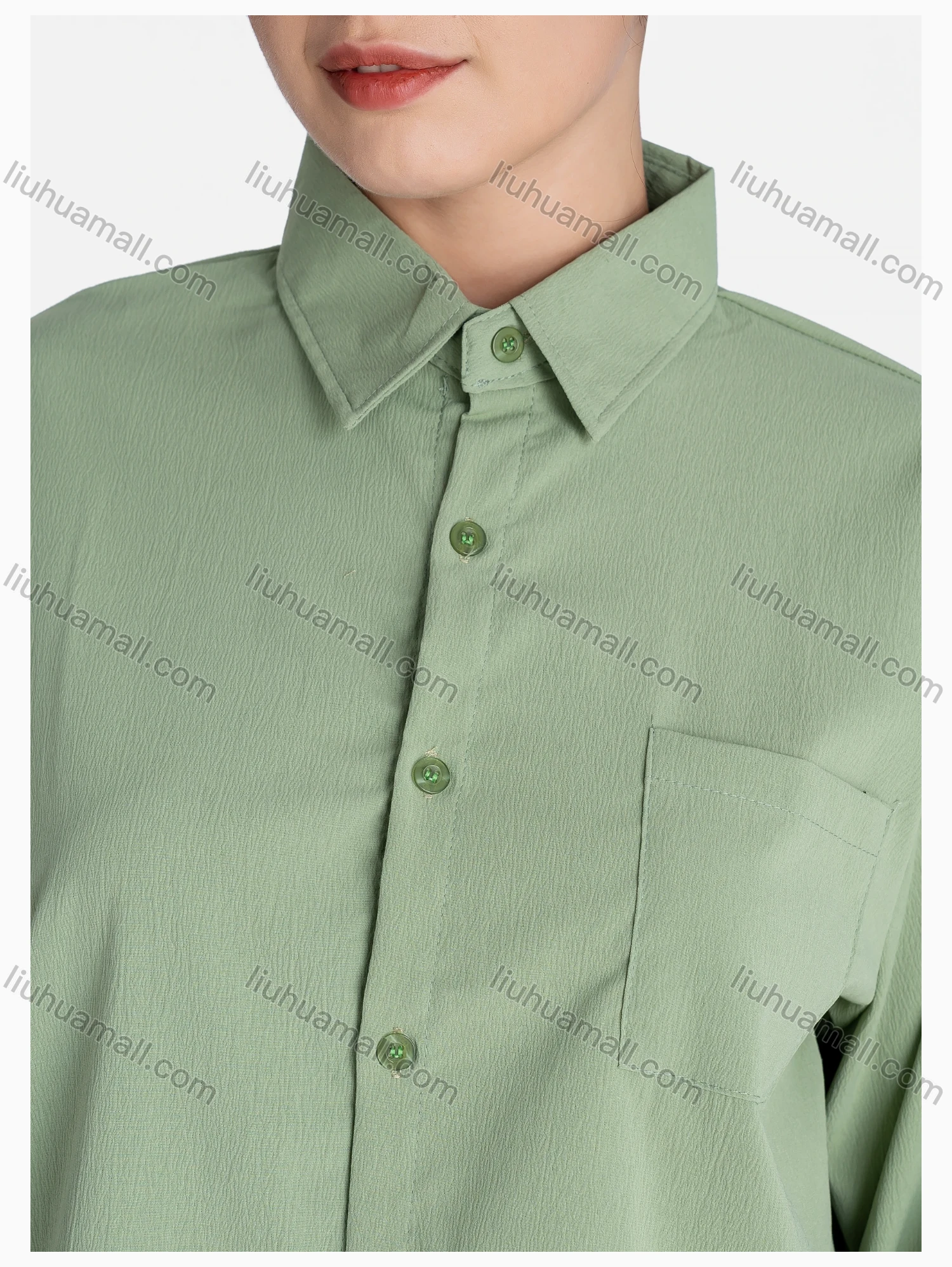 Wholesale Women's Plain Regular Fit Patch Pocket Button Down Casual Shirt Without Hijab - Liuhuamall