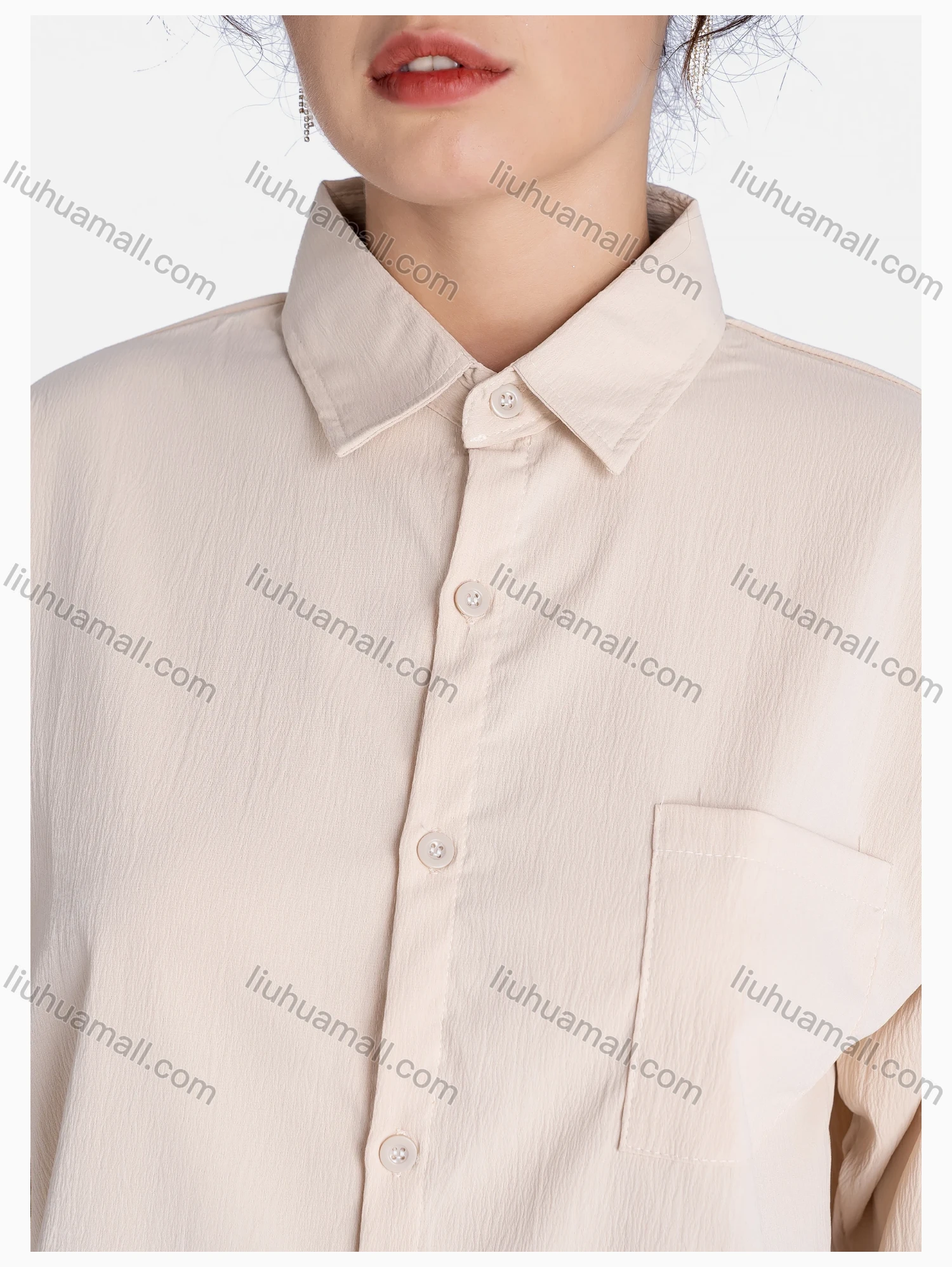 Wholesale Women's Plain Regular Fit Patch Pocket Button Down Casual Shirt Without Hijab - Liuhuamall