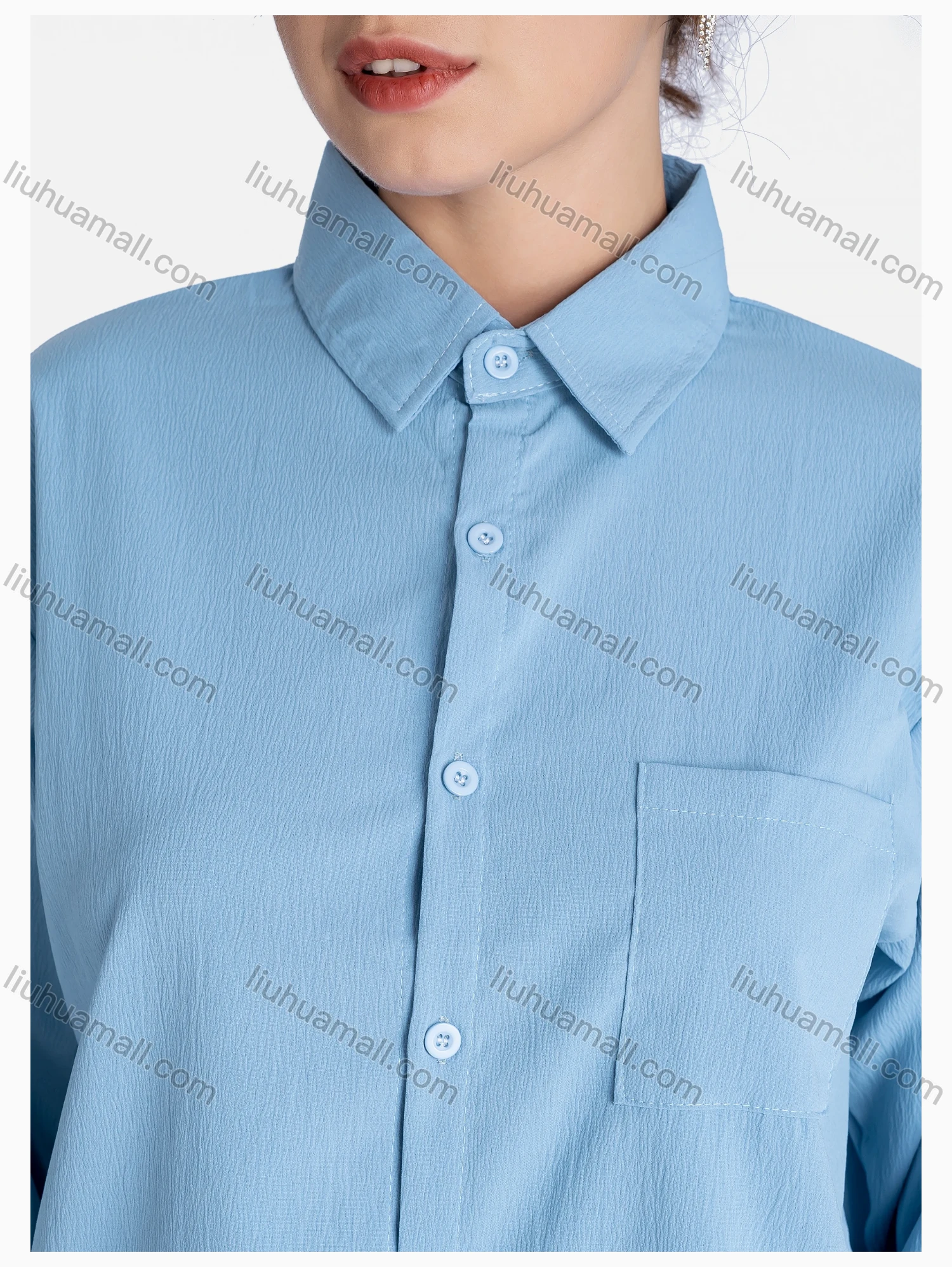 Wholesale Women's Plain Regular Fit Patch Pocket Button Down Casual Shirt Without Hijab - Liuhuamall