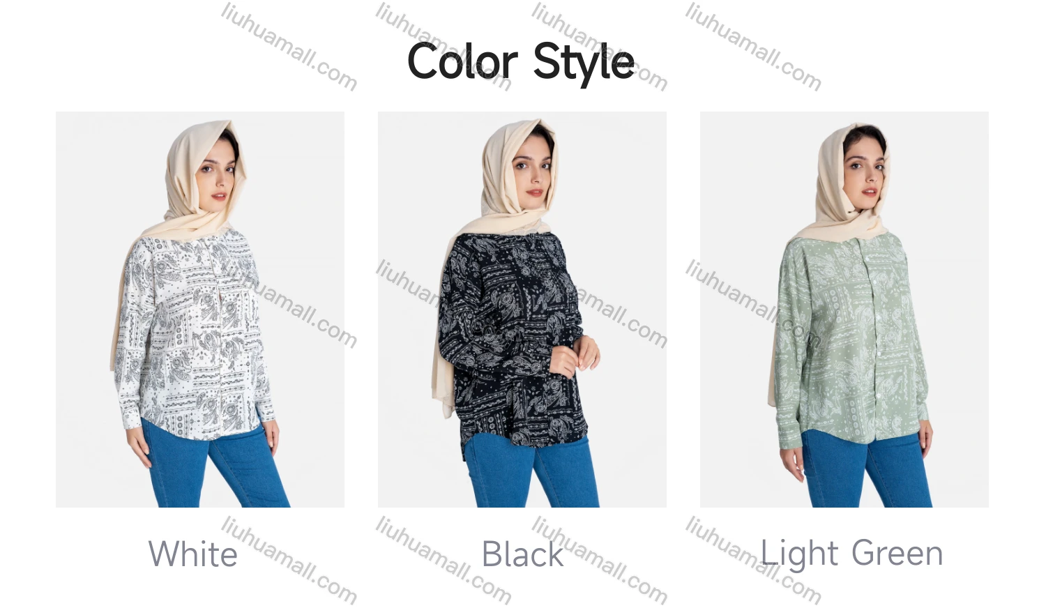 Wholesale Women's Paisley Print Regular Fit Patch Pocket Button Down Casual Shirt Without Hijab - Liuhuamall