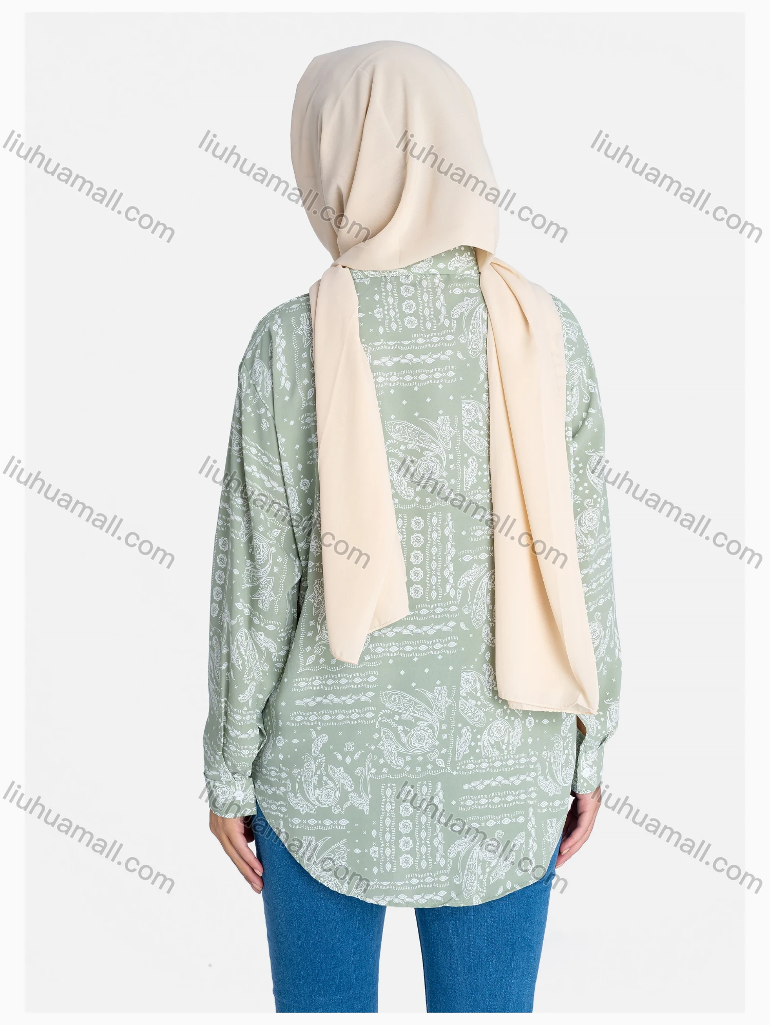 Wholesale Women's Paisley Print Regular Fit Patch Pocket Button Down Casual Shirt Without Hijab - Liuhuamall