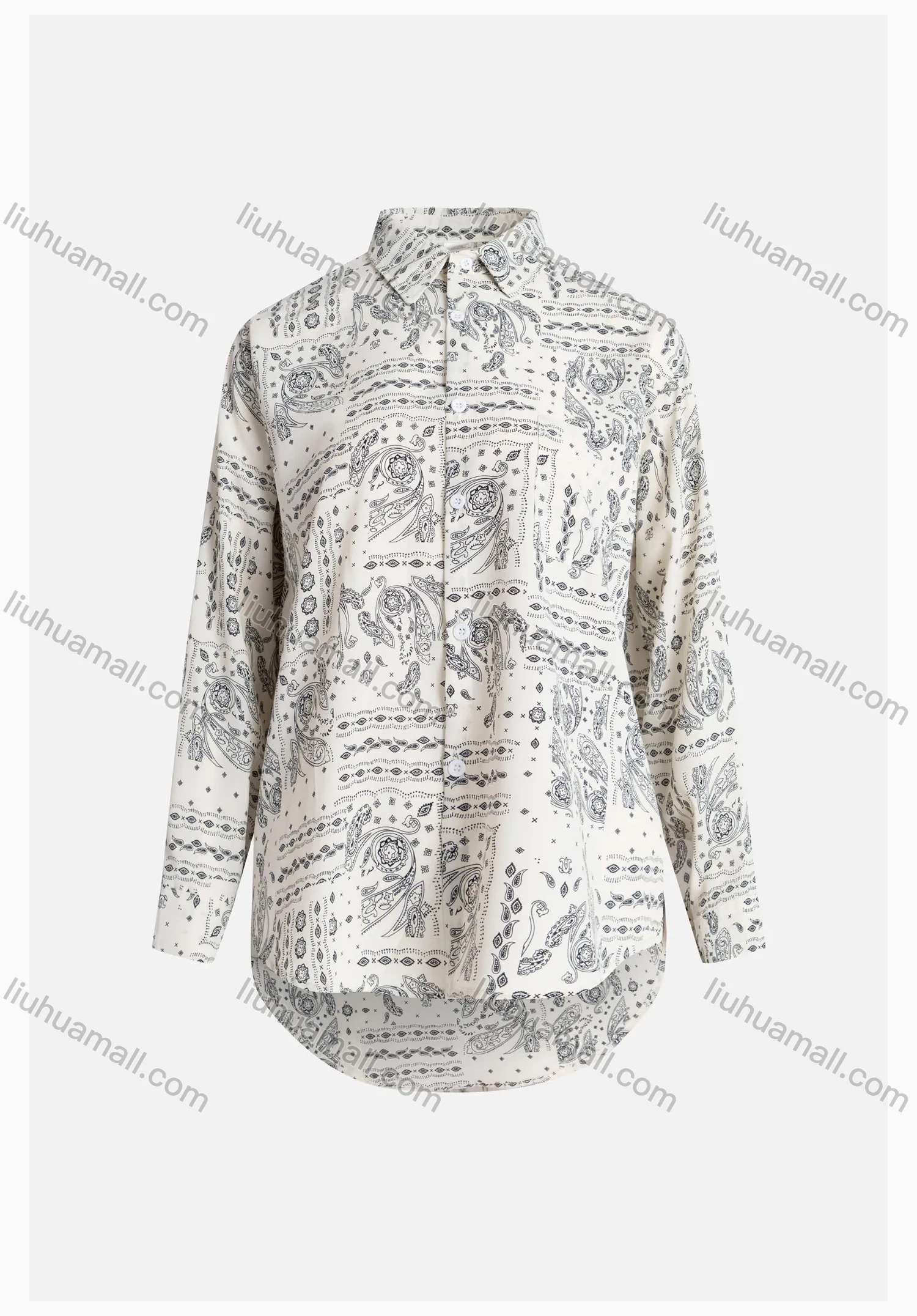 Wholesale Women's Paisley Print Regular Fit Patch Pocket Button Down Casual Shirt Without Hijab - Liuhuamall