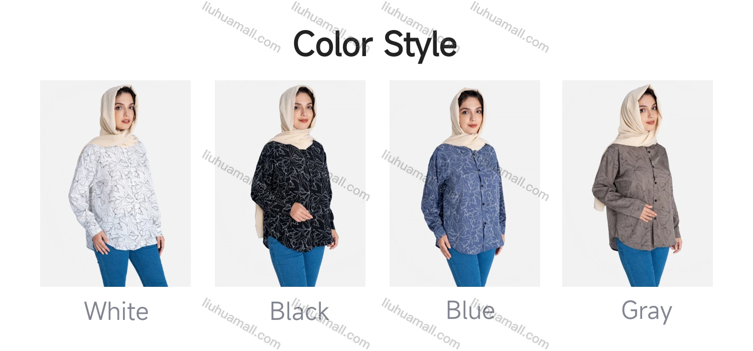 Wholesale Women's Floral Print Regular Fit Patch Pocket Button Down Casual Shirt Without Hijab - Liuhuamall