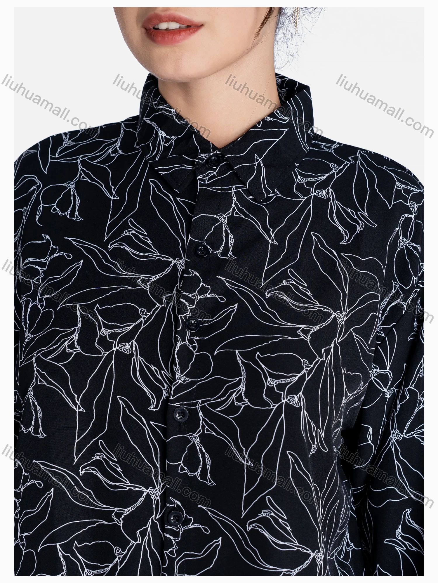 Wholesale Women's Floral Print Regular Fit Patch Pocket Button Down Casual Shirt Without Hijab - Liuhuamall