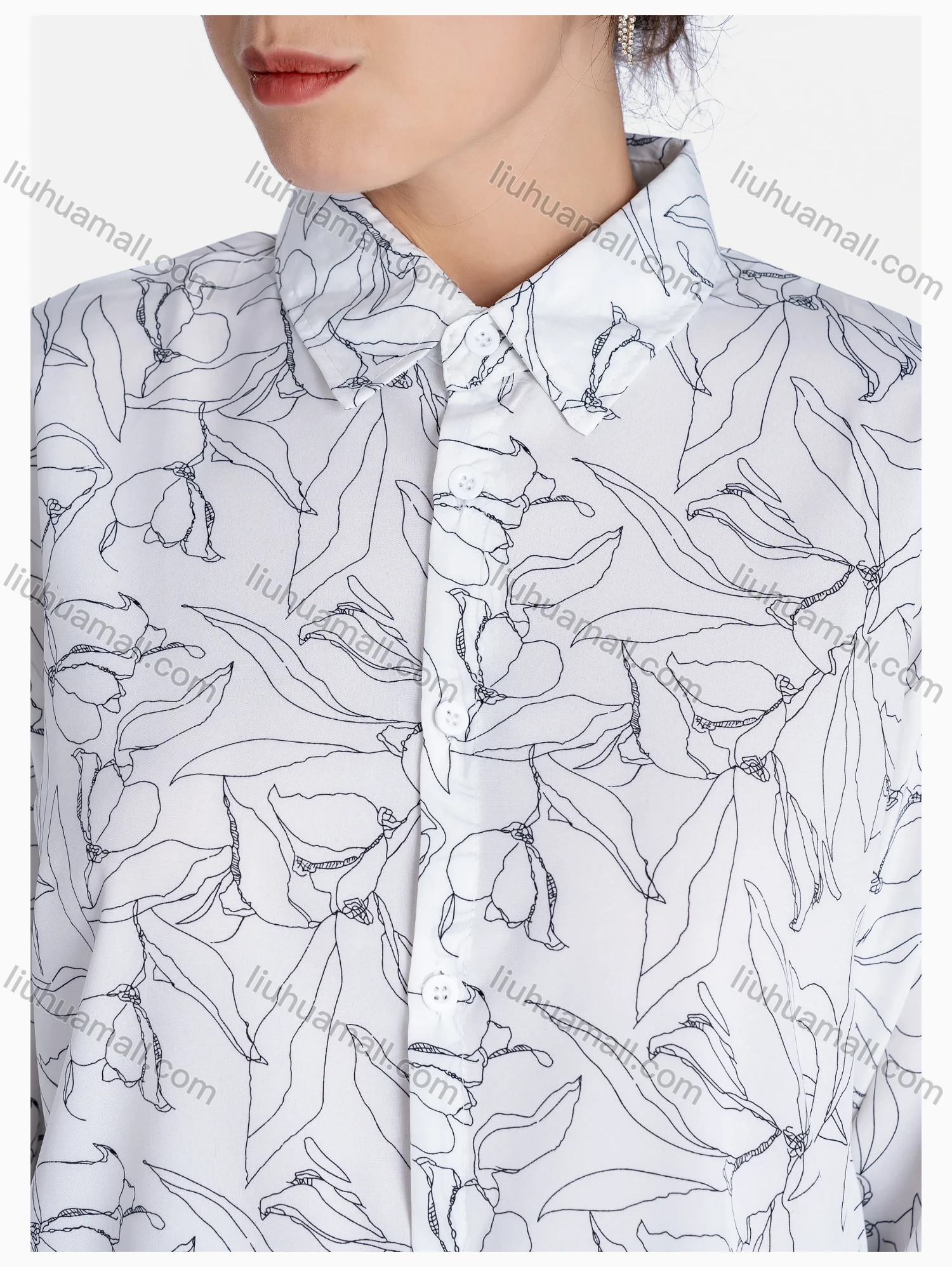 Wholesale Women's Floral Print Regular Fit Patch Pocket Button Down Casual Shirt Without Hijab - Liuhuamall