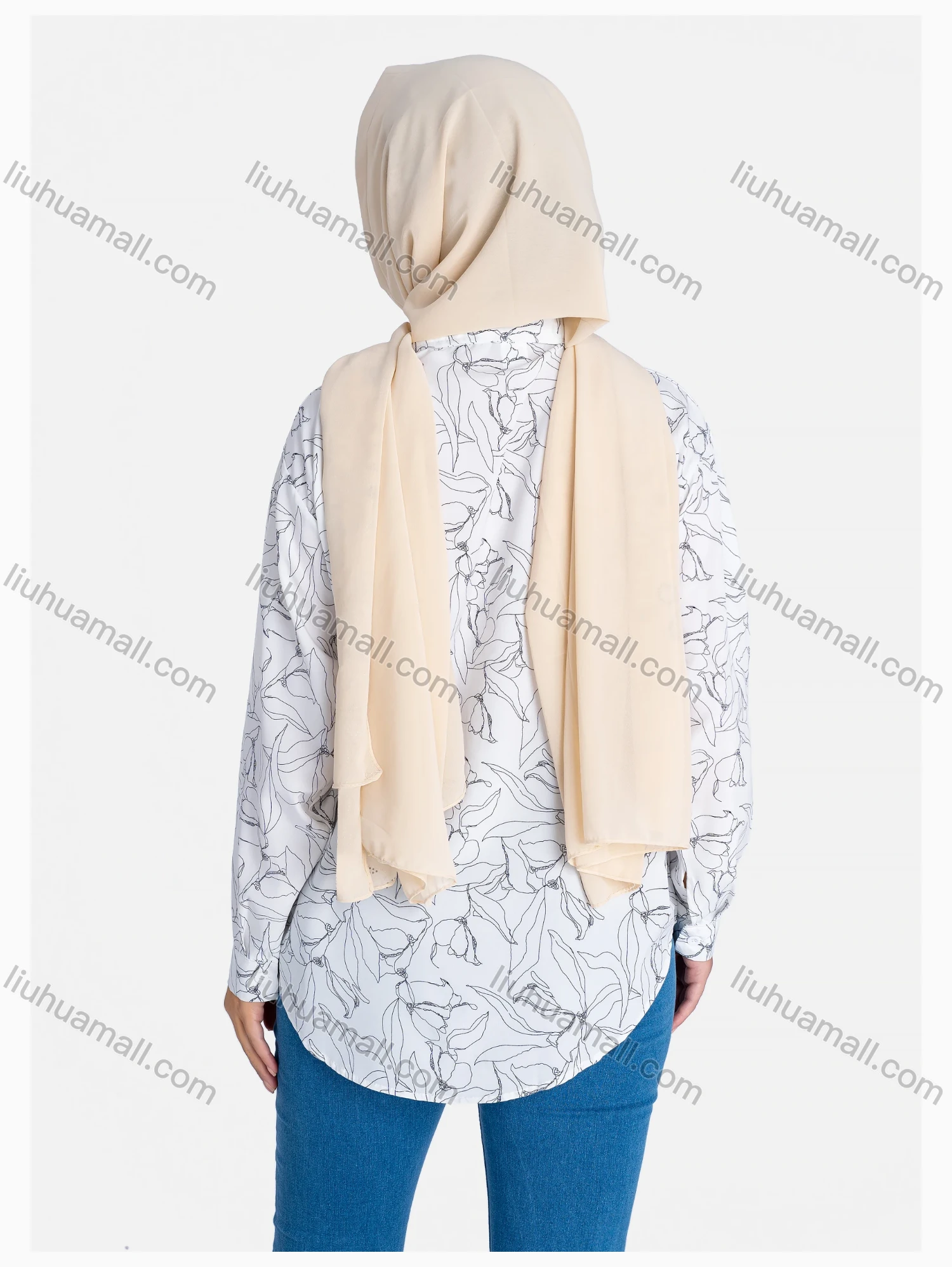 Wholesale Women's Floral Print Regular Fit Patch Pocket Button Down Casual Shirt Without Hijab - Liuhuamall