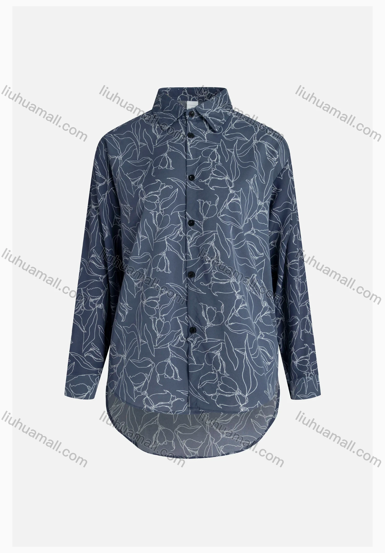 Wholesale Women's Floral Print Regular Fit Patch Pocket Button Down Casual Shirt Without Hijab - Liuhuamall