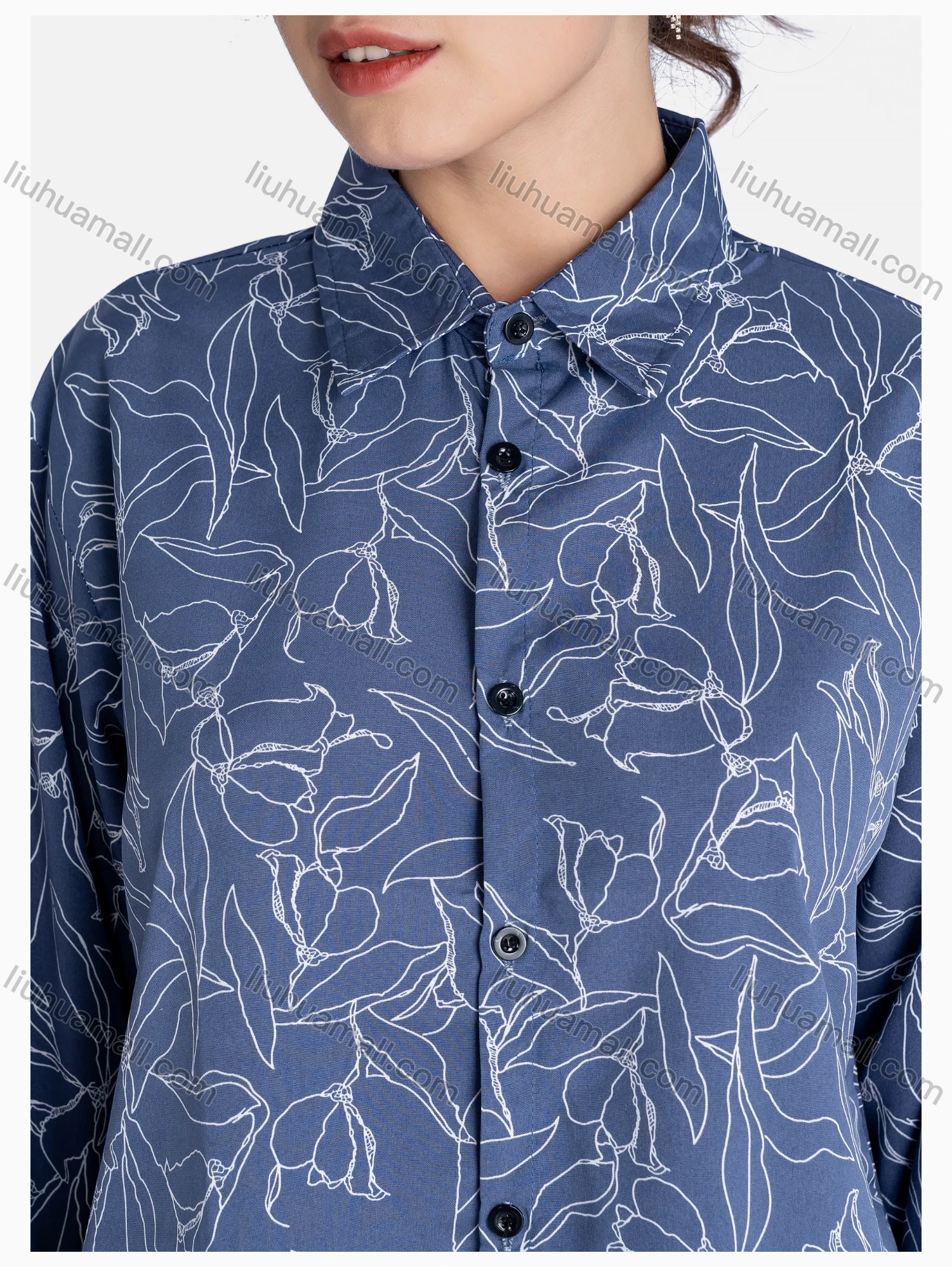 Wholesale Women's Floral Print Regular Fit Patch Pocket Button Down Casual Shirt Without Hijab - Liuhuamall