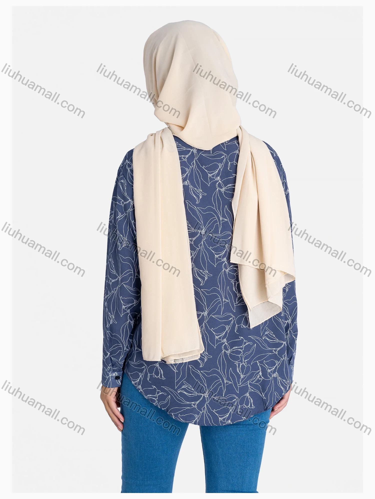 Wholesale Women's Floral Print Regular Fit Patch Pocket Button Down Casual Shirt Without Hijab - Liuhuamall