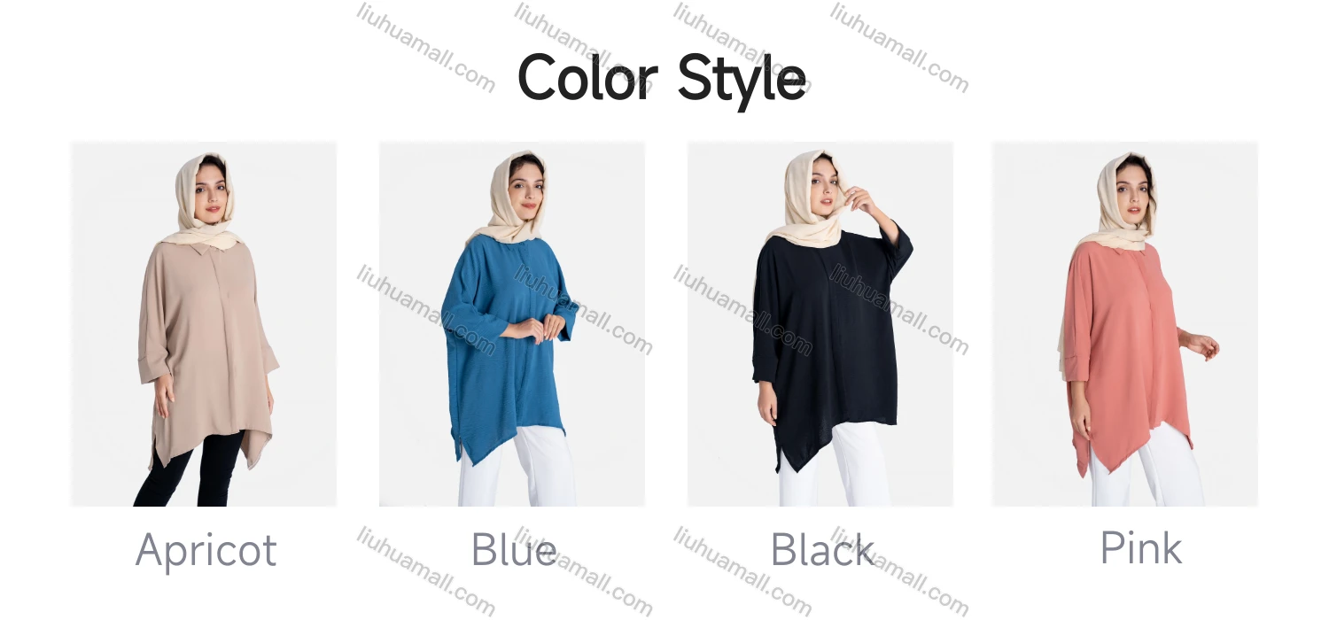 Wholesale Women's Plain 3/4 Sleeve Hanky Hem Button Front Casual Tunic - Liuhuamall