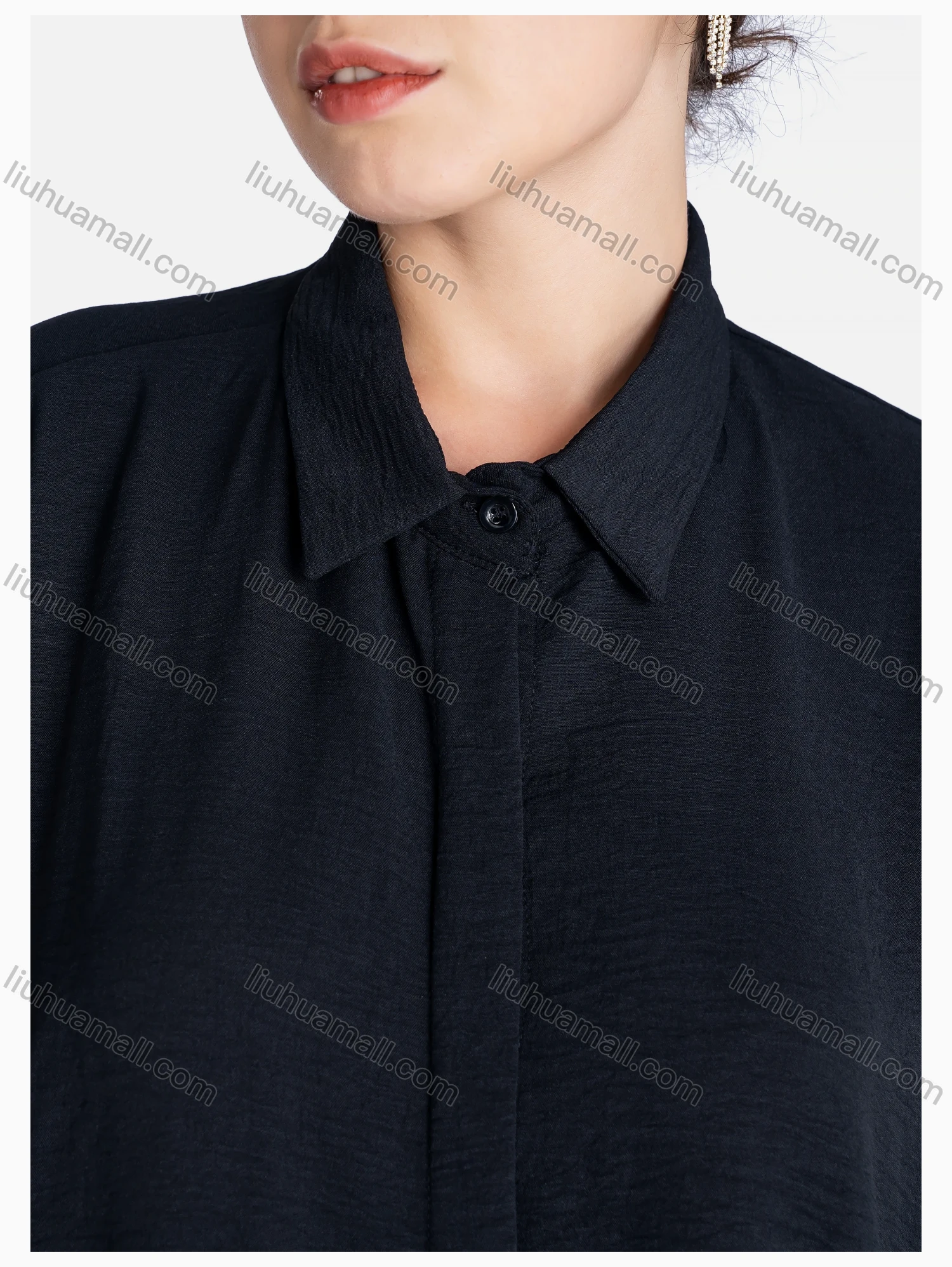 Wholesale Women's Plain 3/4 Sleeve Hanky Hem Button Front Casual Tunic - Liuhuamall