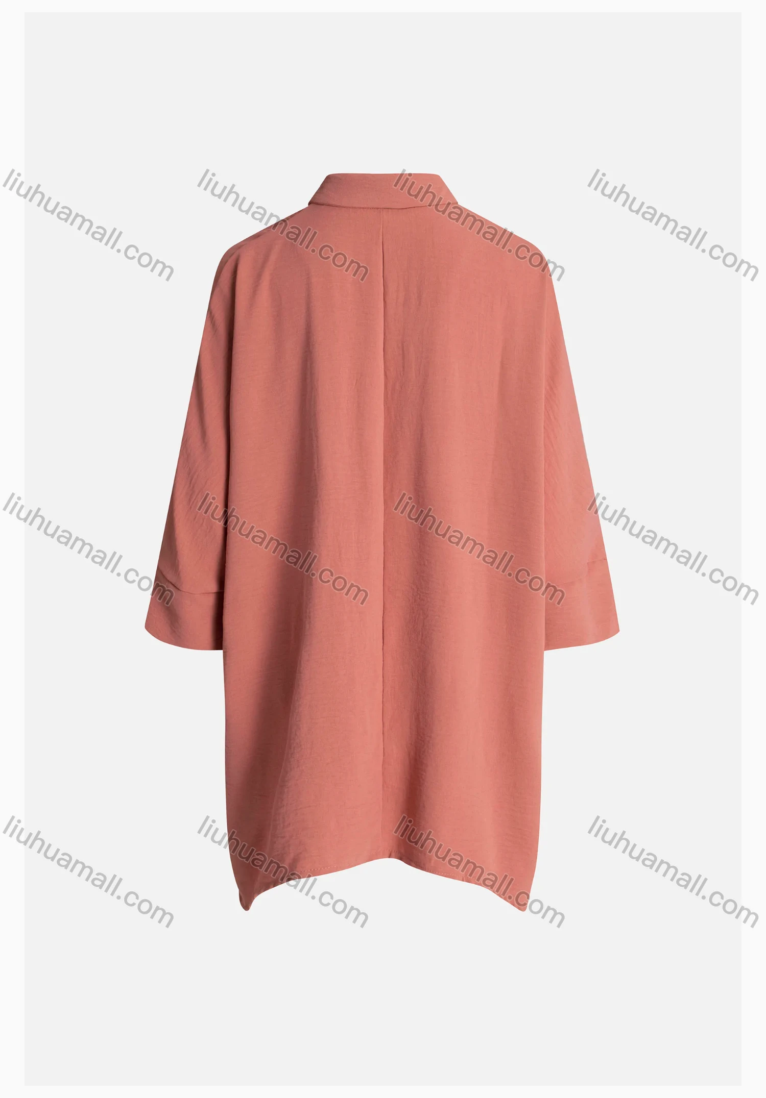 Wholesale Women's Plain 3/4 Sleeve Hanky Hem Button Front Casual Tunic - Liuhuamall