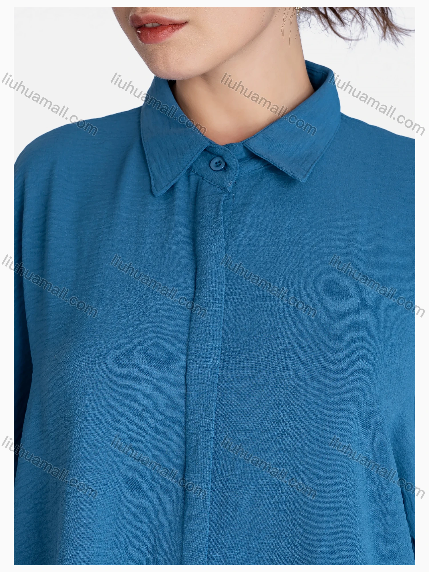 Wholesale Women's Plain 3/4 Sleeve Hanky Hem Button Front Casual Tunic - Liuhuamall