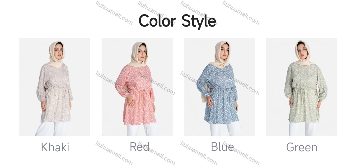 Wholesale Women's Crew Neck Drawstring Long Sleeve Floral Print Tunic - Liuhuamall