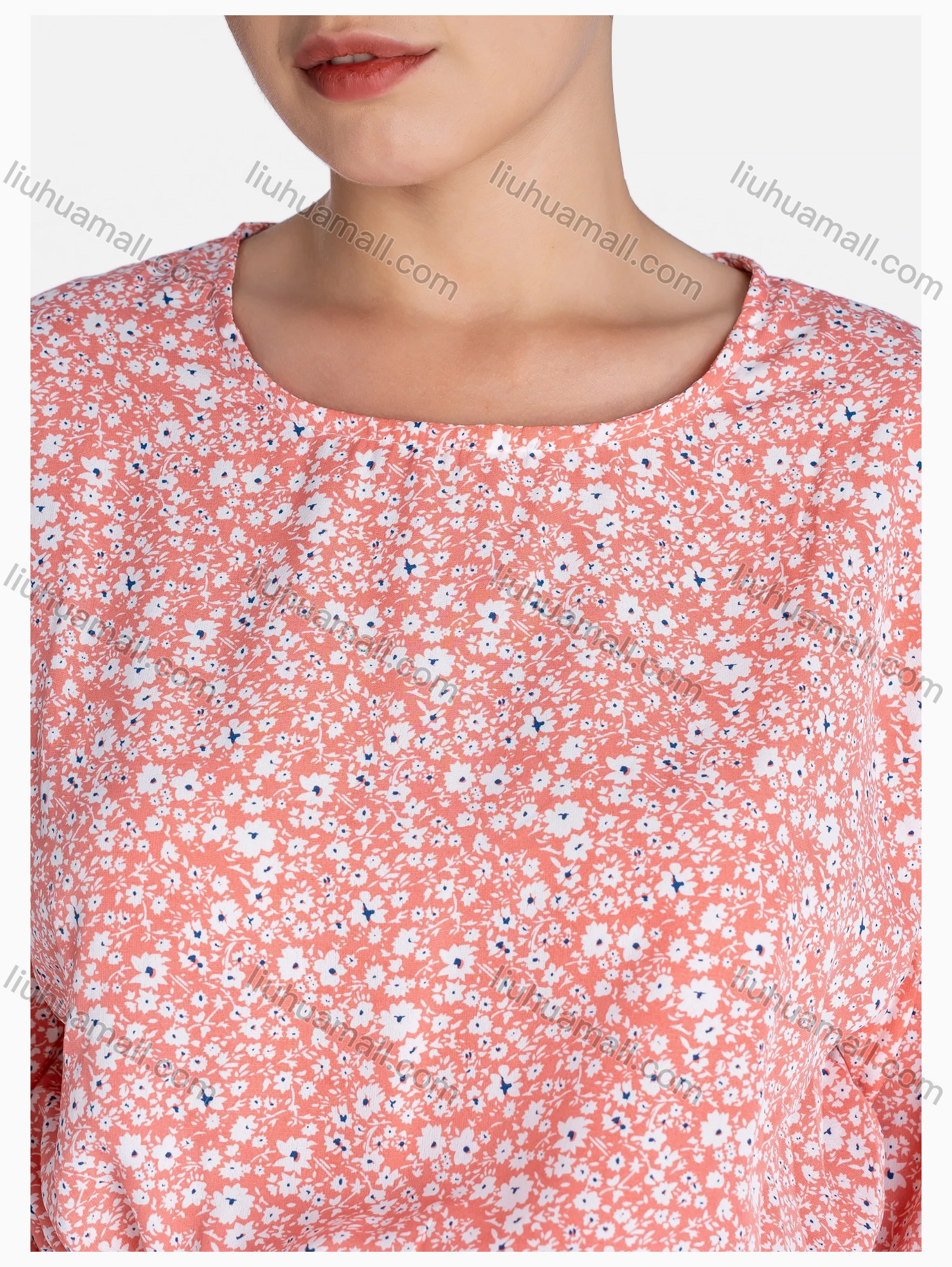 Wholesale Women's Crew Neck Drawstring Long Sleeve Floral Print Tunic - Liuhuamall