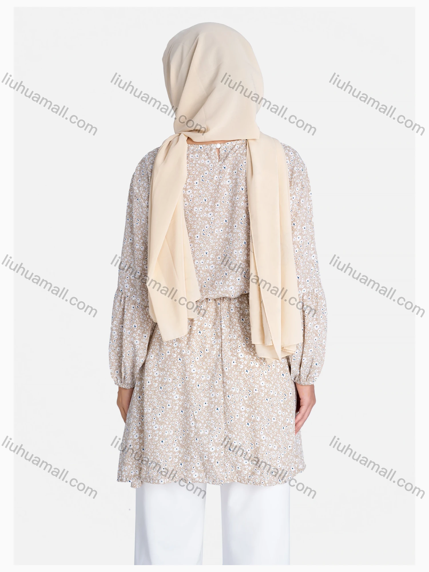 Wholesale Women's Crew Neck Drawstring Long Sleeve Floral Print Tunic - Liuhuamall