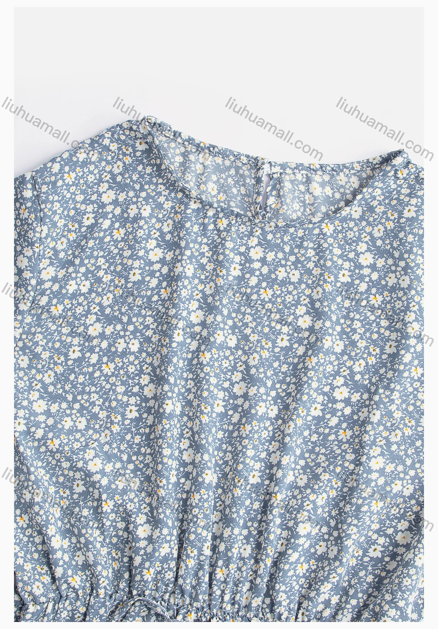 Wholesale Women's Crew Neck Drawstring Long Sleeve Floral Print Tunic - Liuhuamall