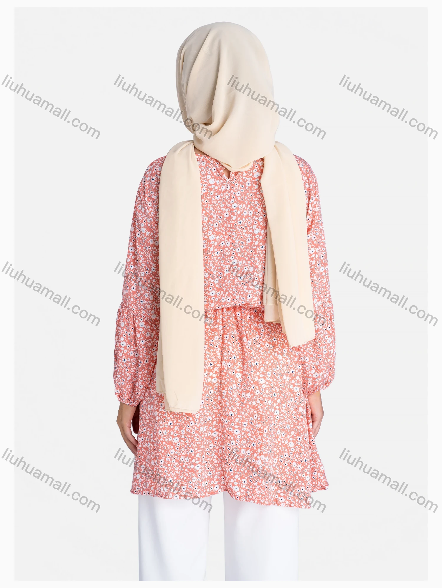 Wholesale Women's Crew Neck Drawstring Long Sleeve Floral Print Tunic - Liuhuamall