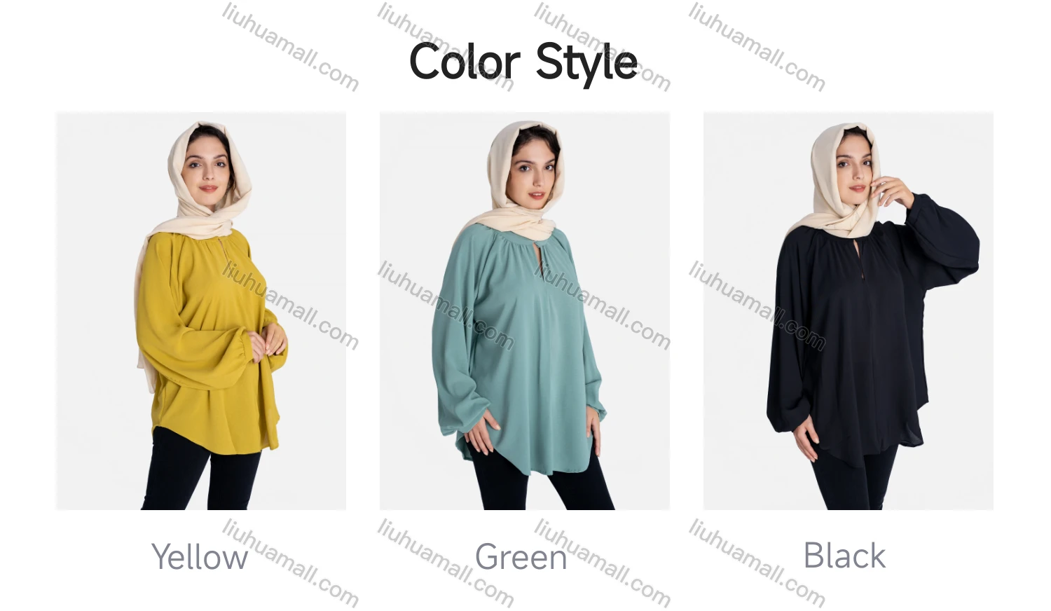 Wholesale Women's Keyhole Neck Loose Fit Plain Long Sleeve Curved Hem Tunic - Liuhuamall