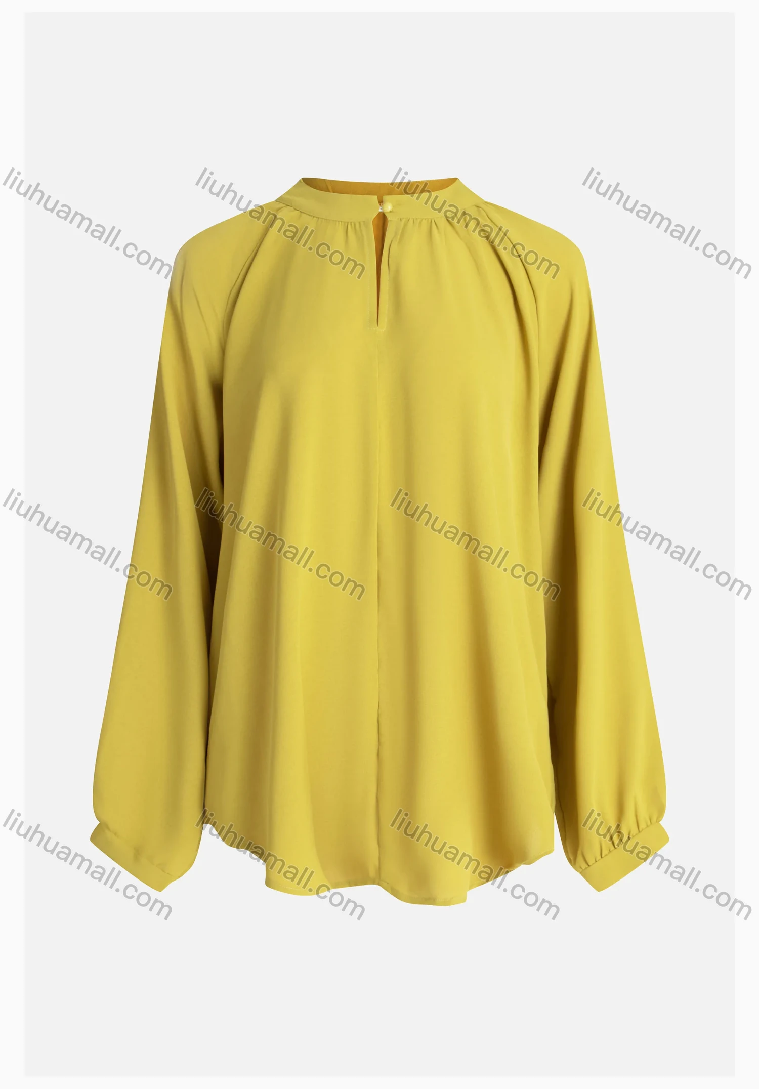 Wholesale Women's Keyhole Neck Loose Fit Plain Long Sleeve Curved Hem Tunic - Liuhuamall