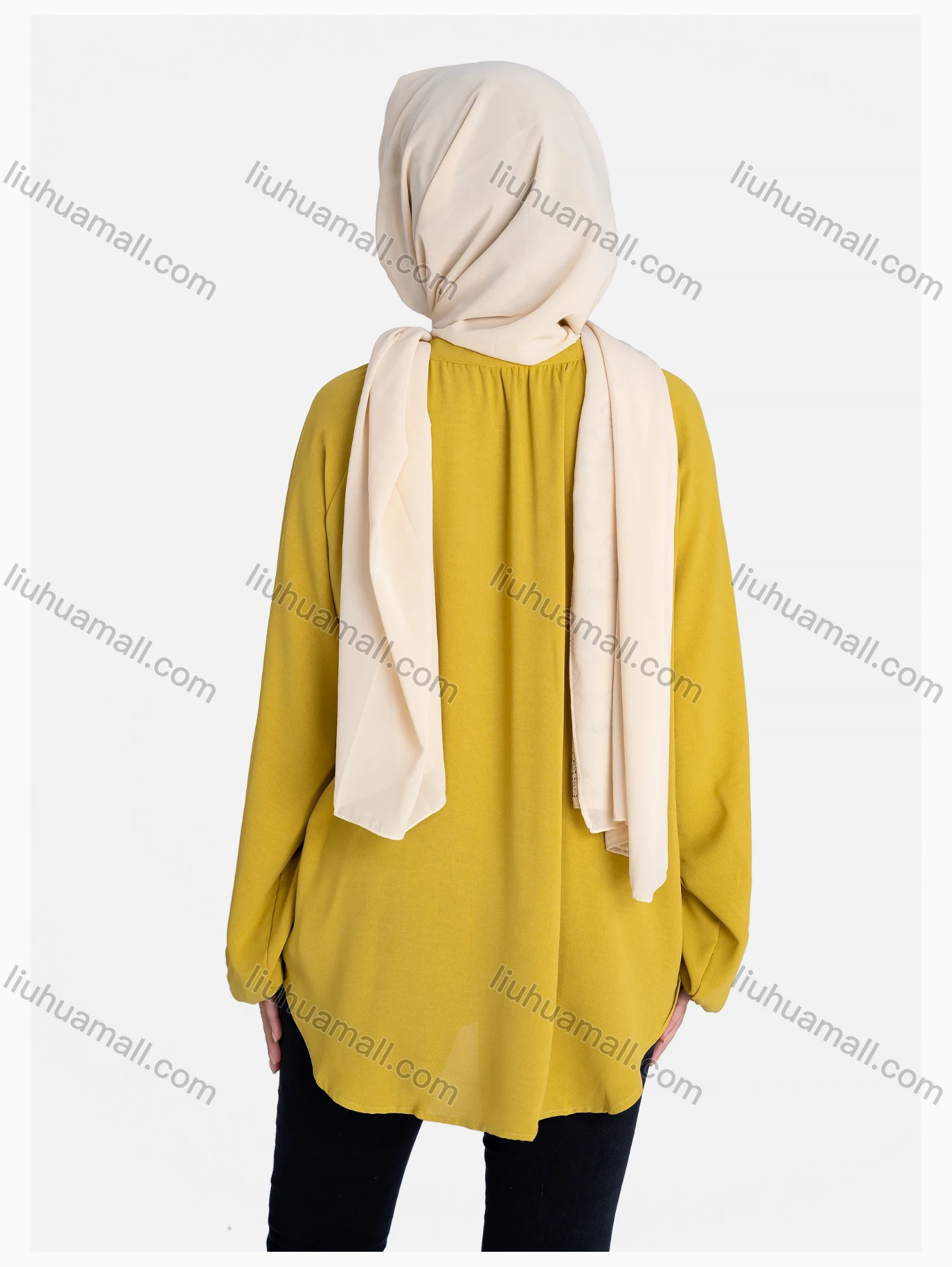 Wholesale Women's Keyhole Neck Loose Fit Plain Long Sleeve Curved Hem Tunic - Liuhuamall