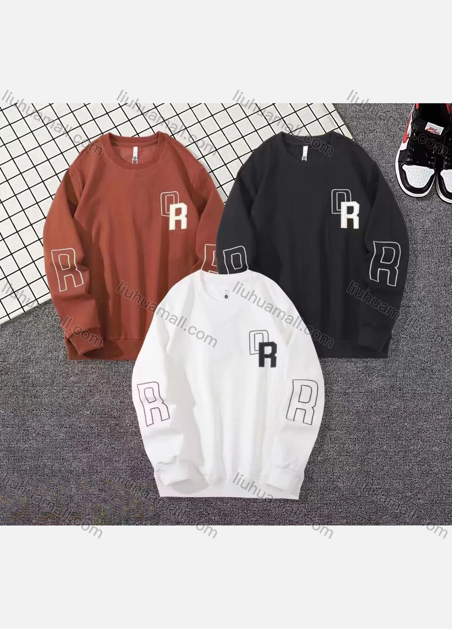 Wholesale Men's Casual Letter Print Round Neck Long Sleeve Sweatshirt - Liuhuamall