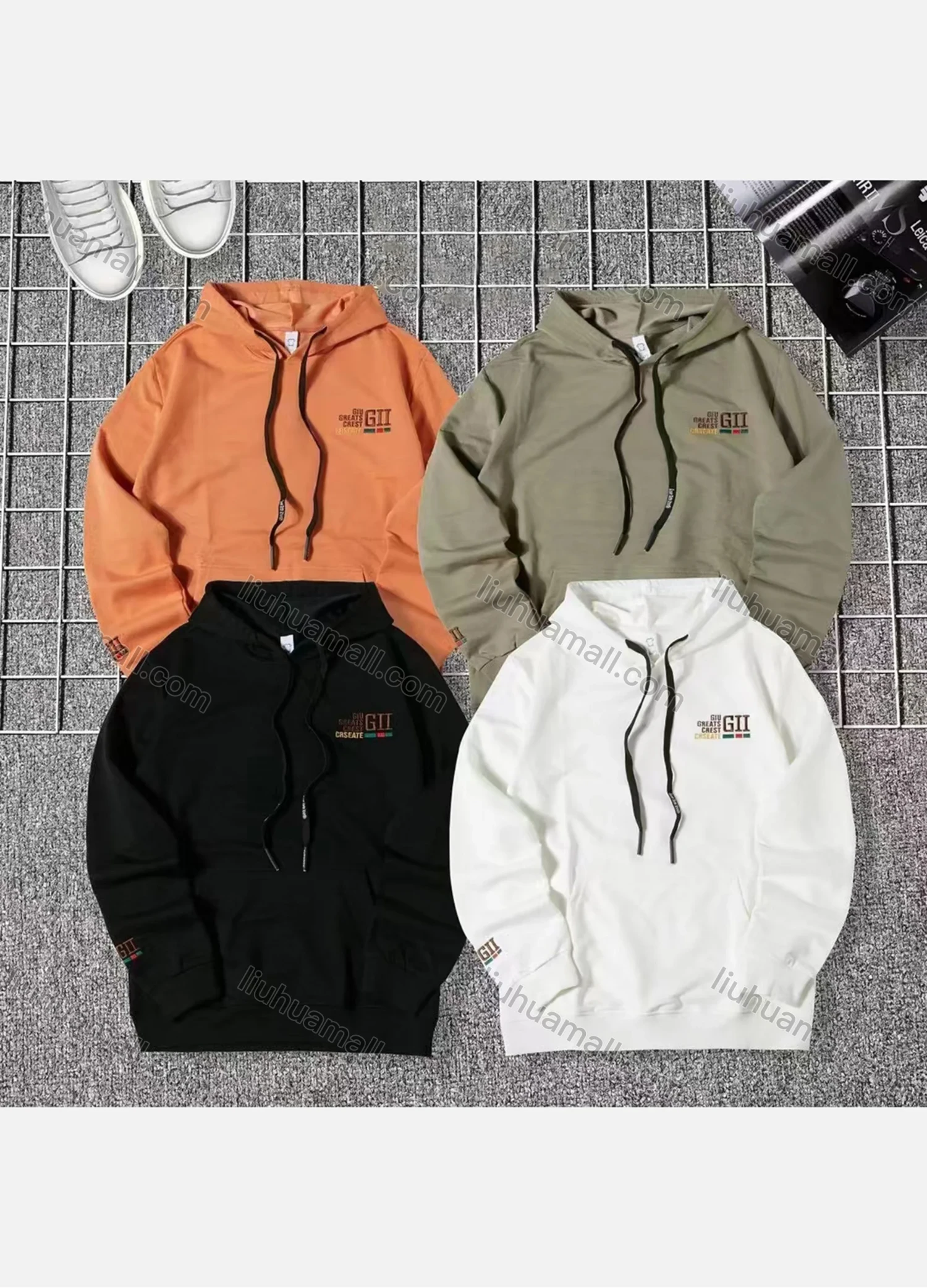 Wholesale Men's Casual Letter Print Drawstring Long Sleeve Kangaroo Pocket Hoodie - Liuhuamall