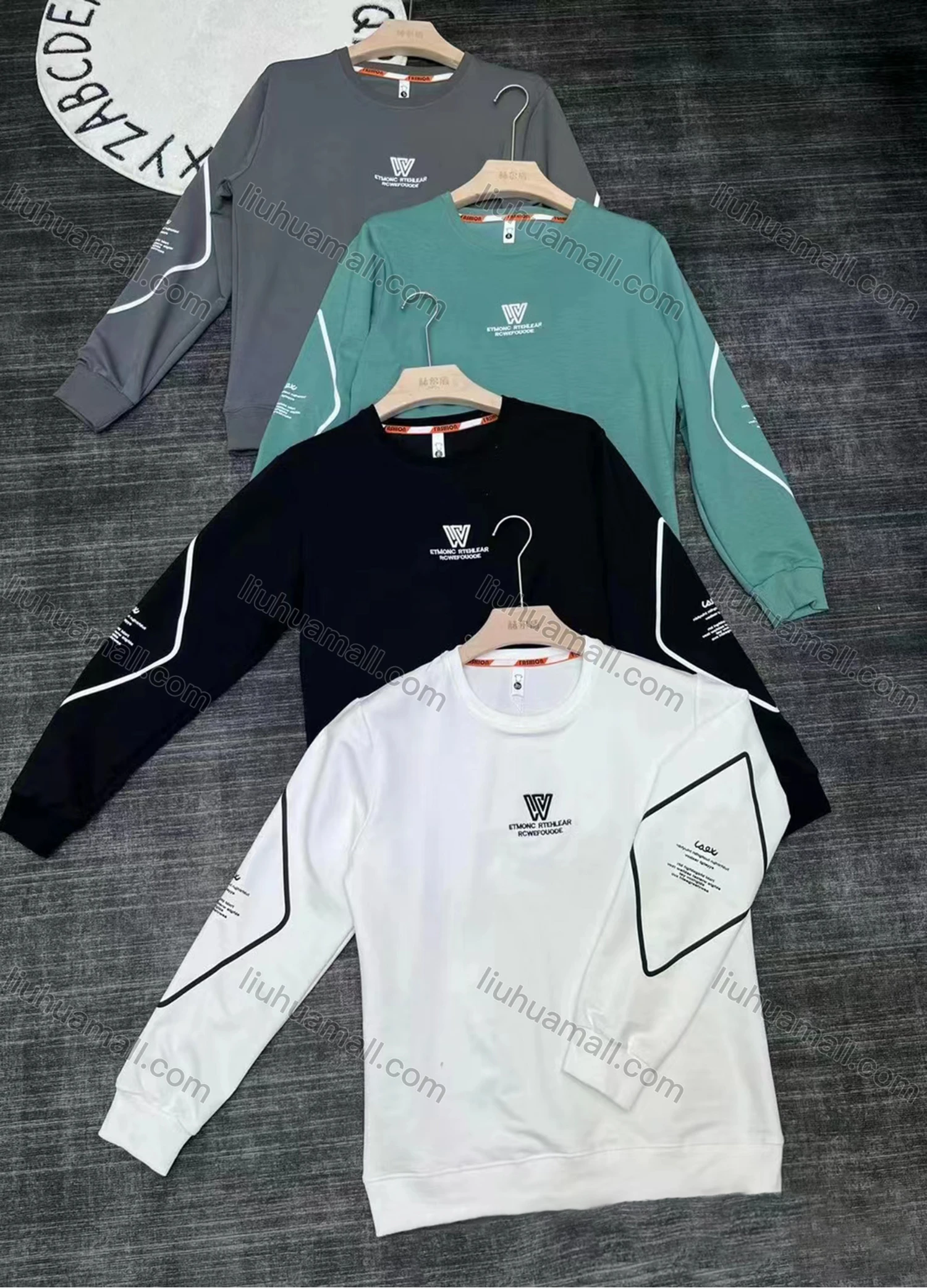 Wholesale Men's Casual Geometric Letter Print Round Neck Long Sleeve Sweatshirt - Liuhuamall