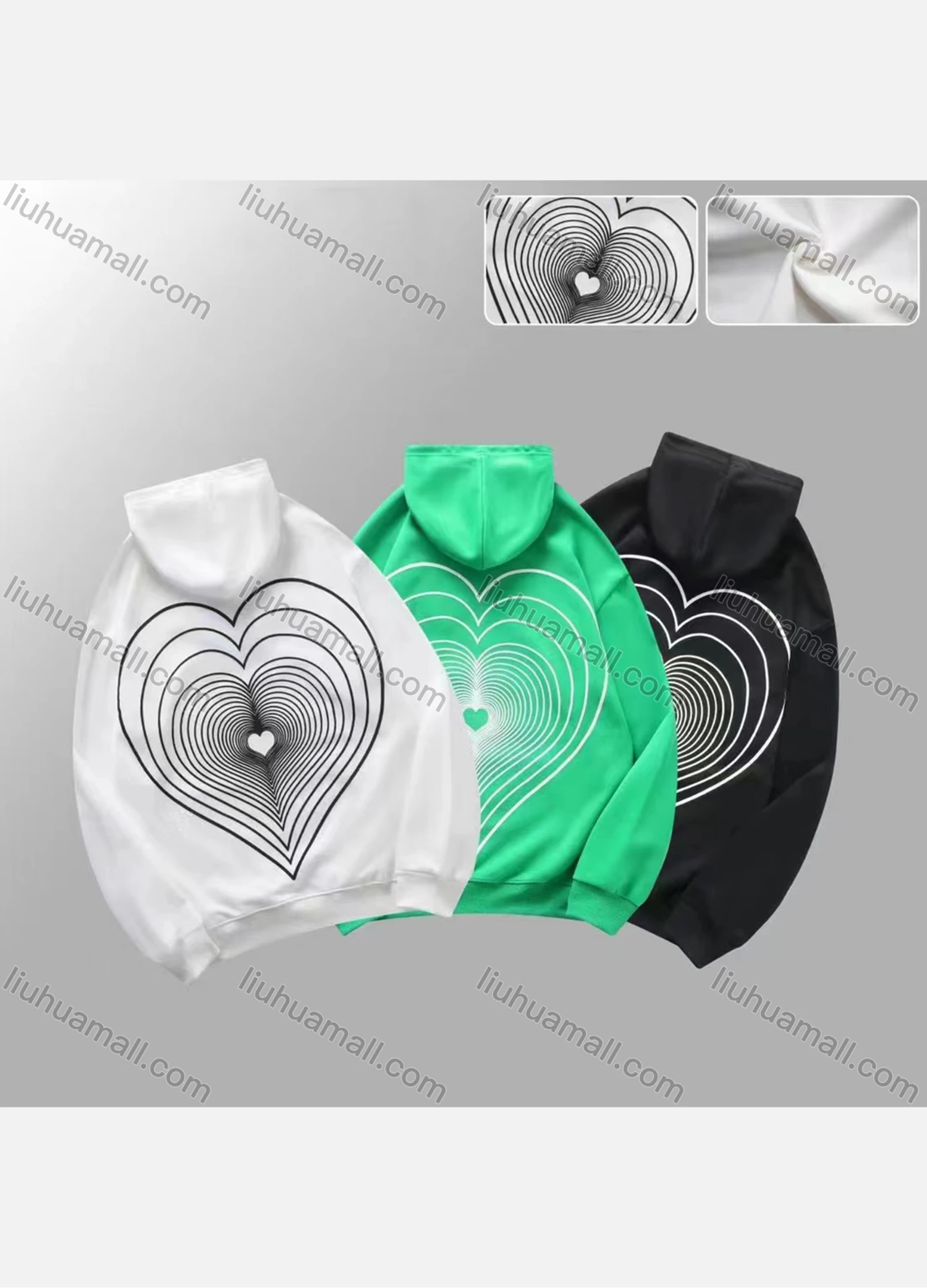 Wholesale Men's Casual Heart Print Drawstring Long Sleeve Hoodie - Liuhuamall