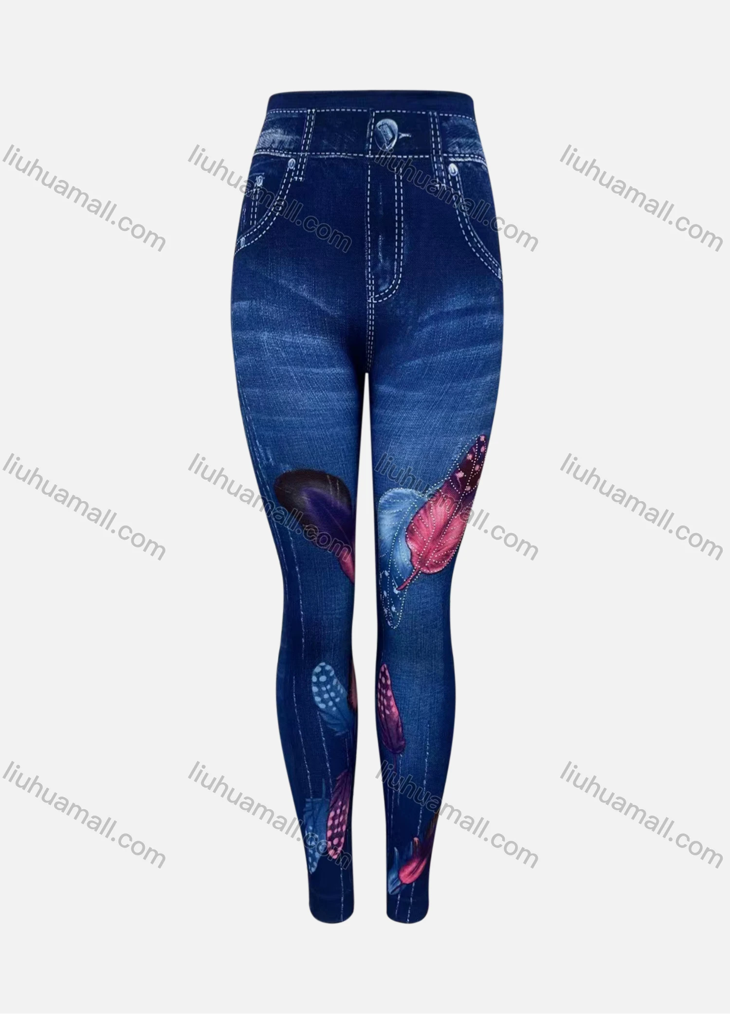 Wholesale Women's Casual Rhinestone Long Floral Print Leggings - Liuhuamall