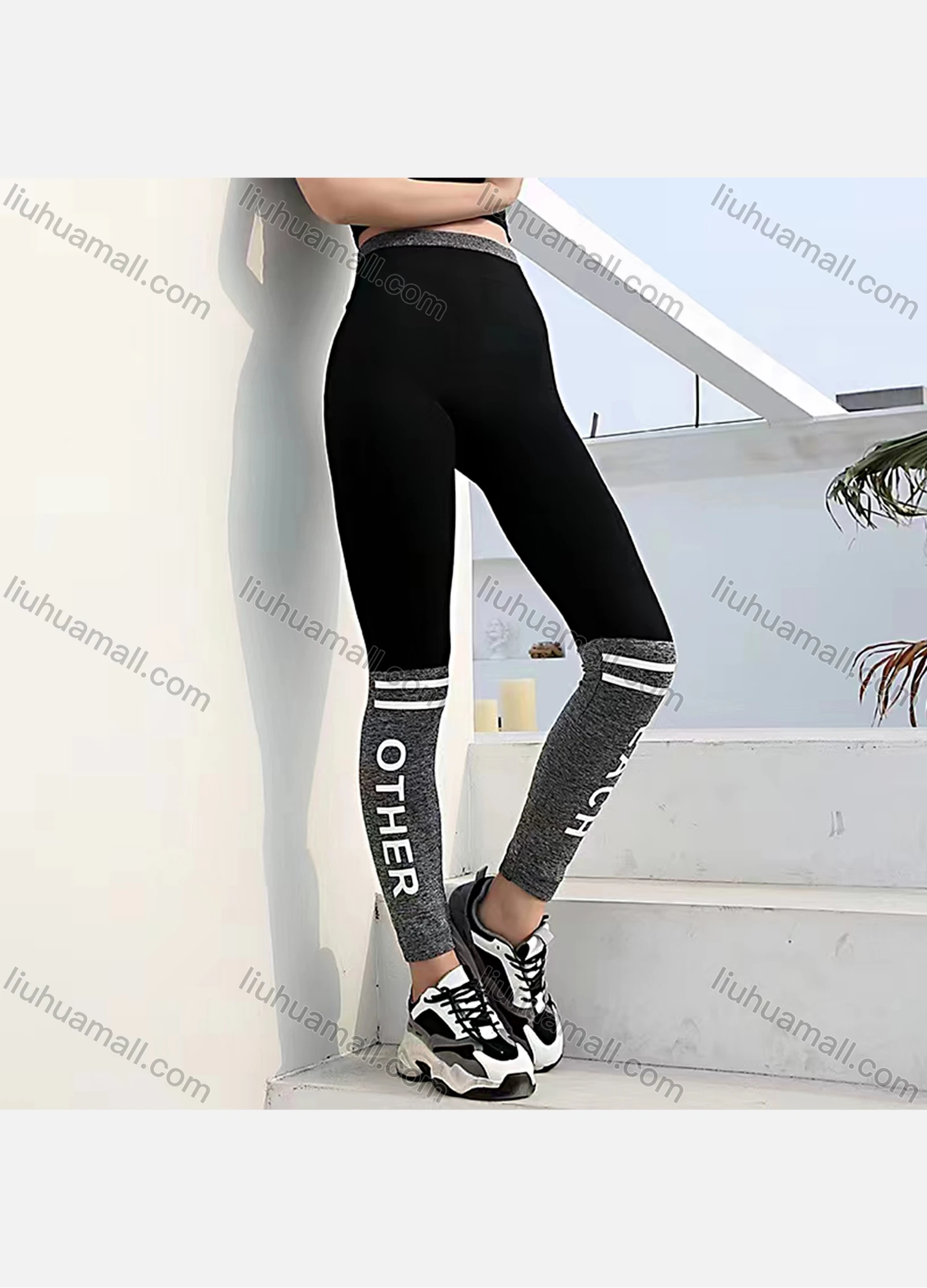 Wholesale Women's Casual Colorblock Letter Print Long Leggings - Liuhuamall