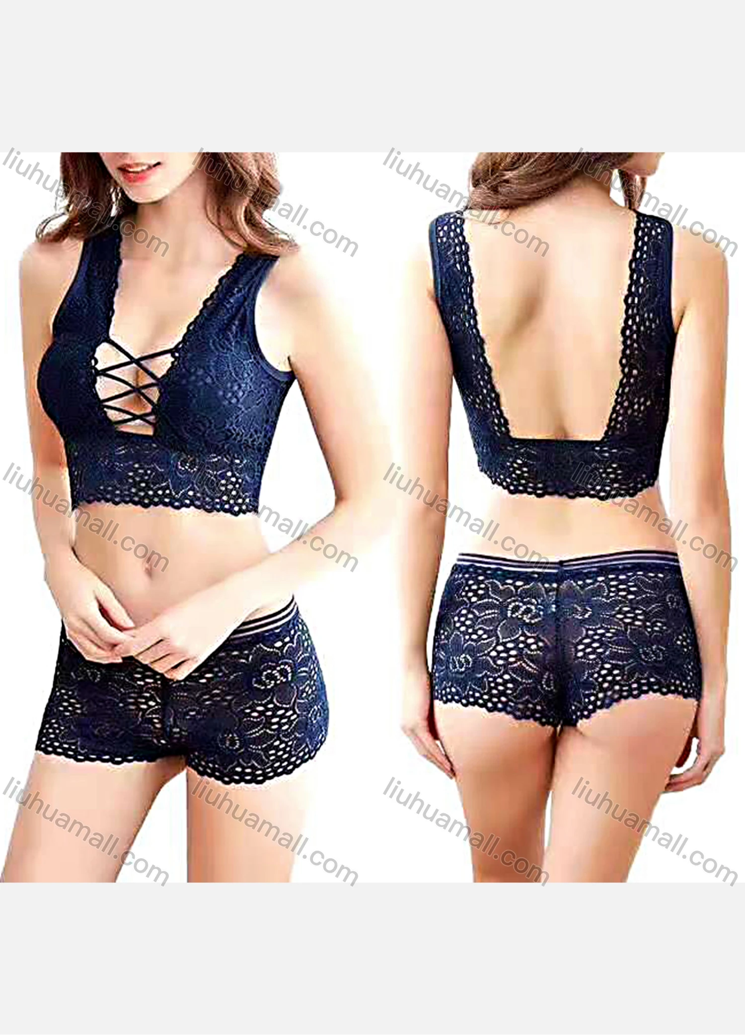 Wholesale Women's Embroidered Guipure Lace Bra & Brief 2 Pieces Sets - Liuhuamall