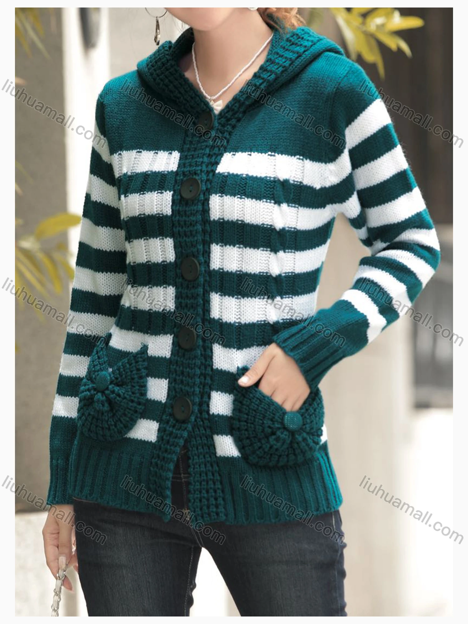 Wholesale Women's Casual Striped Button Front Dual Pocket Cardigan - Liuhuamall