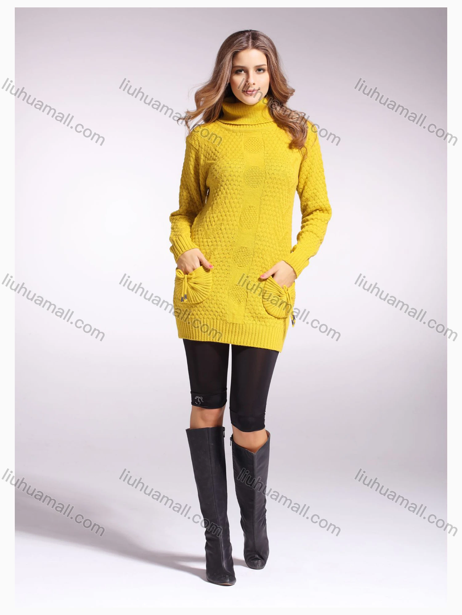 Wholesale Women's Plain Turtleneck Long Sleeve Pullover Sweater - Liuhuamall