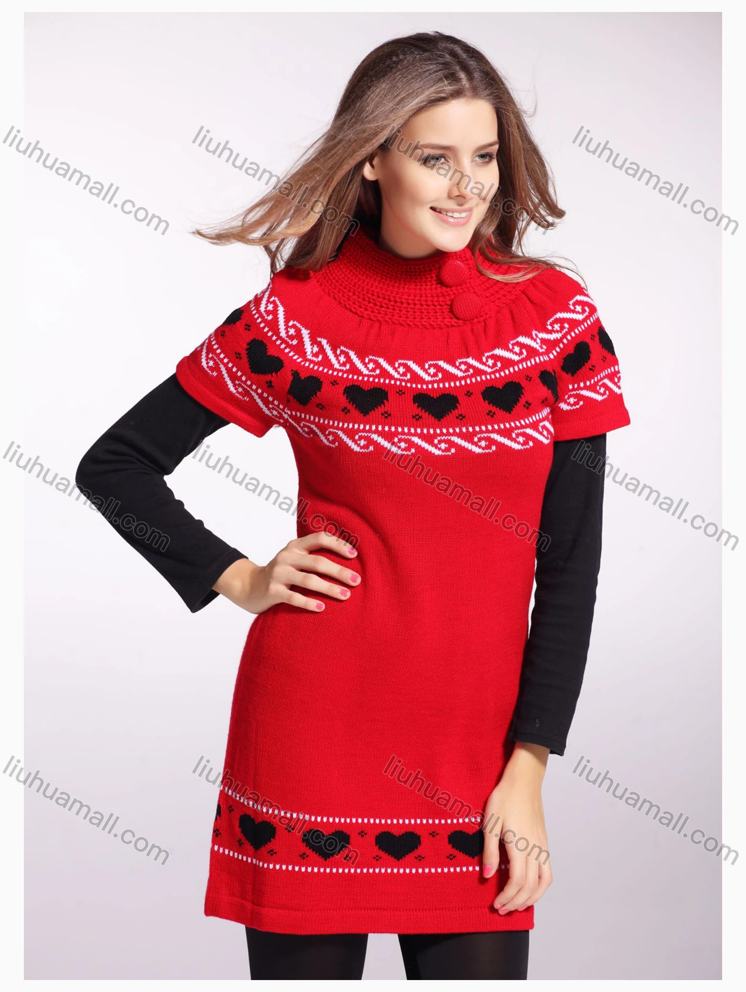Wholesale Women's High Neck Short Sleeve Retro Pullover Sweater - Liuhuamall