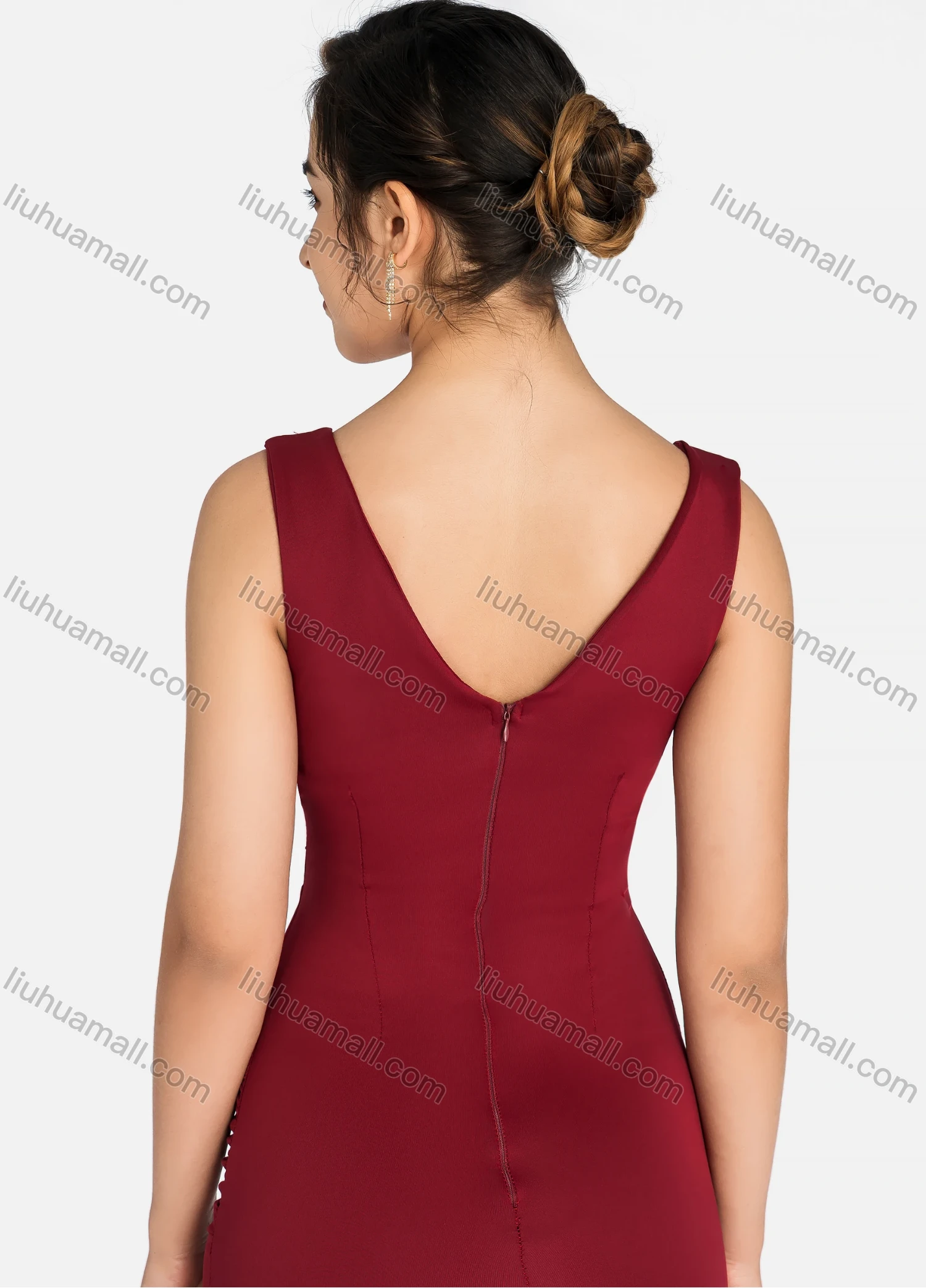 Wholesale Women's Glamorous Plain V Neck Cross Front Split Thigh Cutout Rhinestone Mermaid Evening Dress 9160# - Liuhuamall