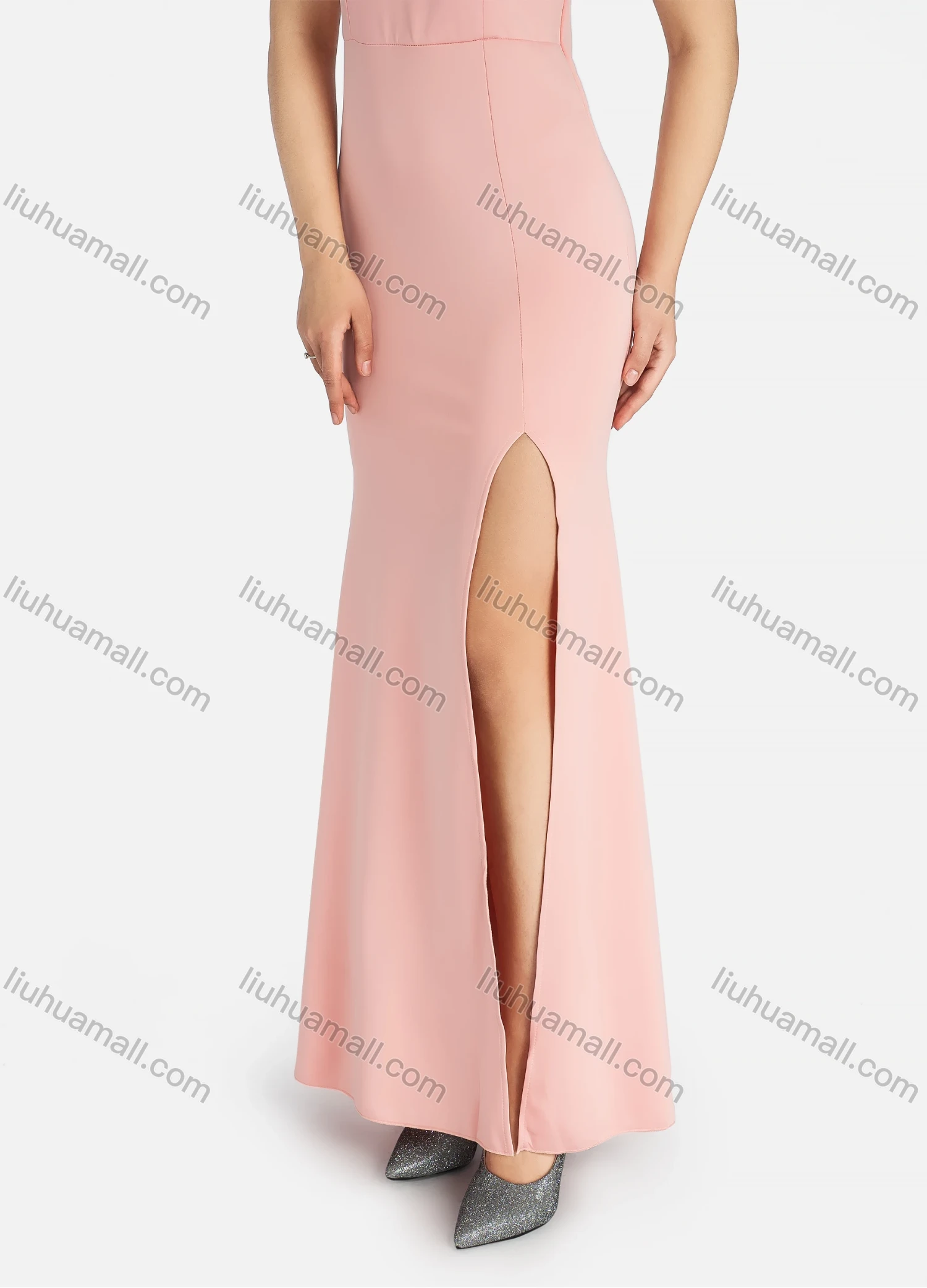 Wholesale Women's Elegant Off Shoulder Plain Splicing Sequin Split Thigh Maxi Mermaid Evening Dress 9056# - Liuhuamall