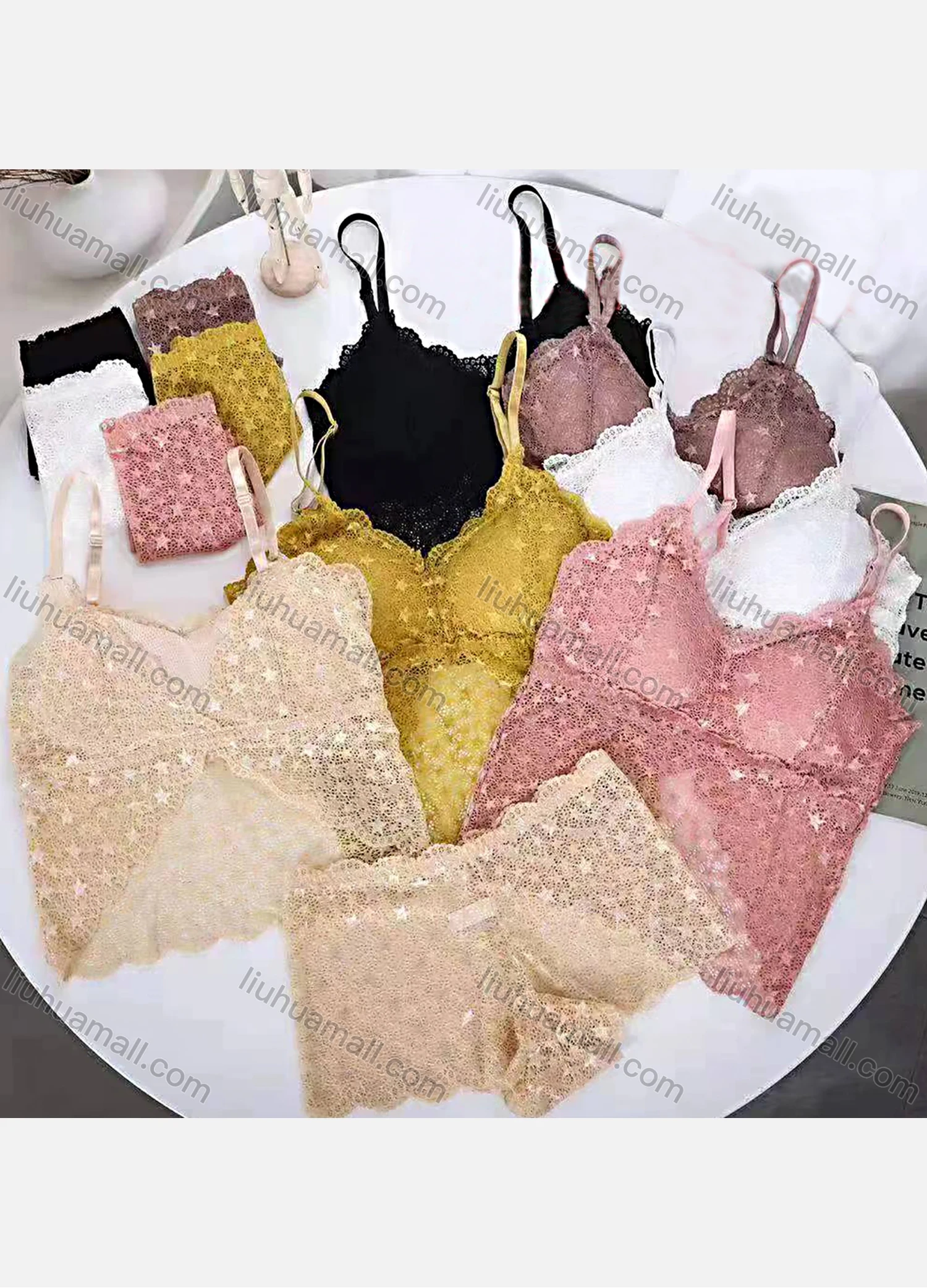 Wholesale Women's Guipure Lace Applique Bra & Brief 2 Pieces Sets - Liuhuamall