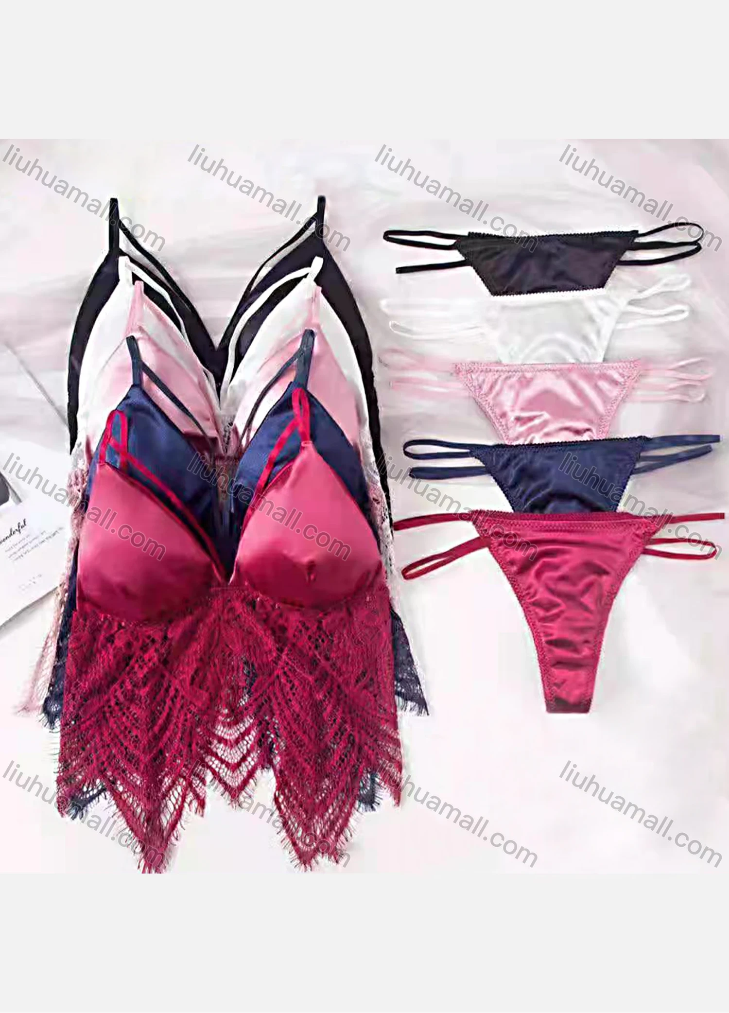 Wholesale Women's Plain Guipure Lace Bra & Thongs Brief 2 Pieces Set - Liuhuamall