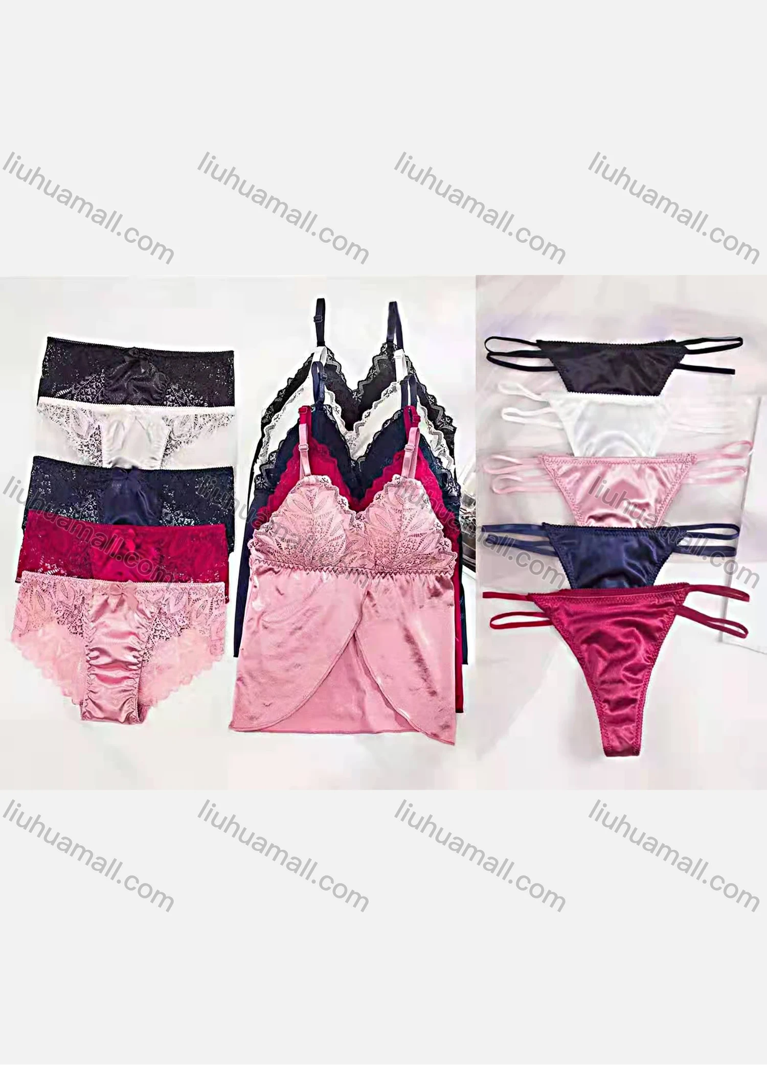 Wholesale Women's Plain Lace Bra & Thongs Brief 2 Pieces Set - Liuhuamall