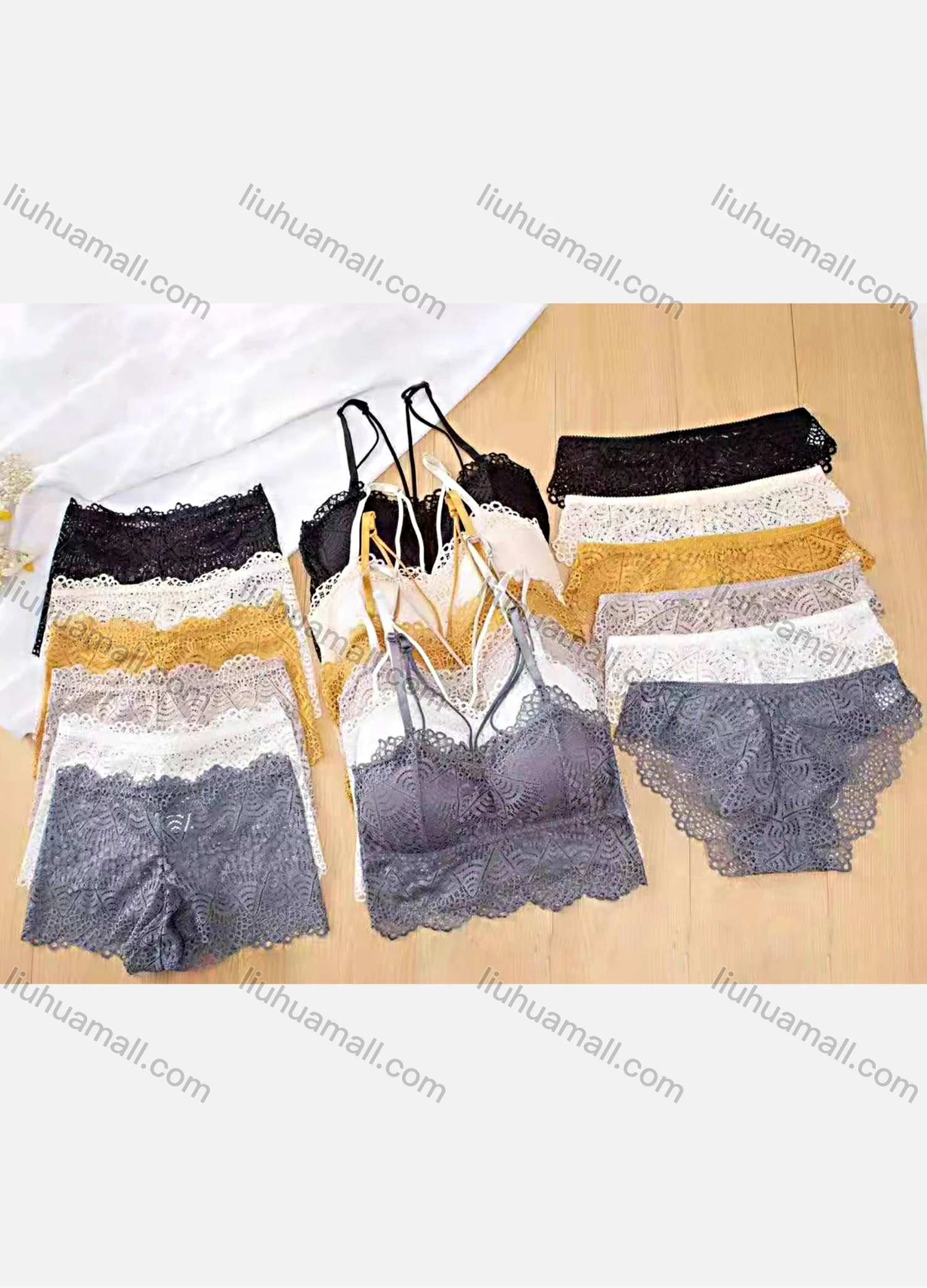 Wholesale Women's Plain Guipure Lace Bra & Thongs Brief 2 Pieces Set - Liuhuamall