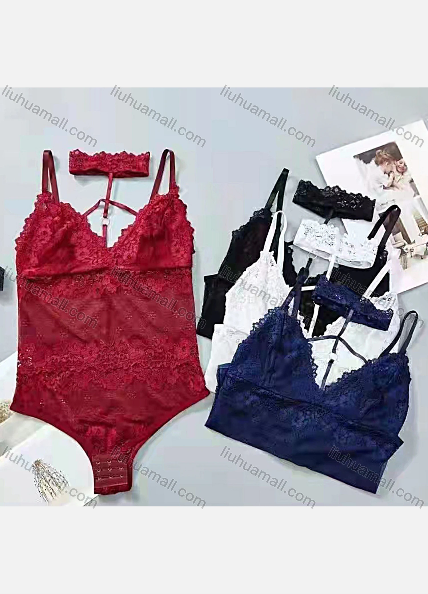 Wholesale Women's Plain Sexy One Piece Lace Lingerie - Liuhuamall
