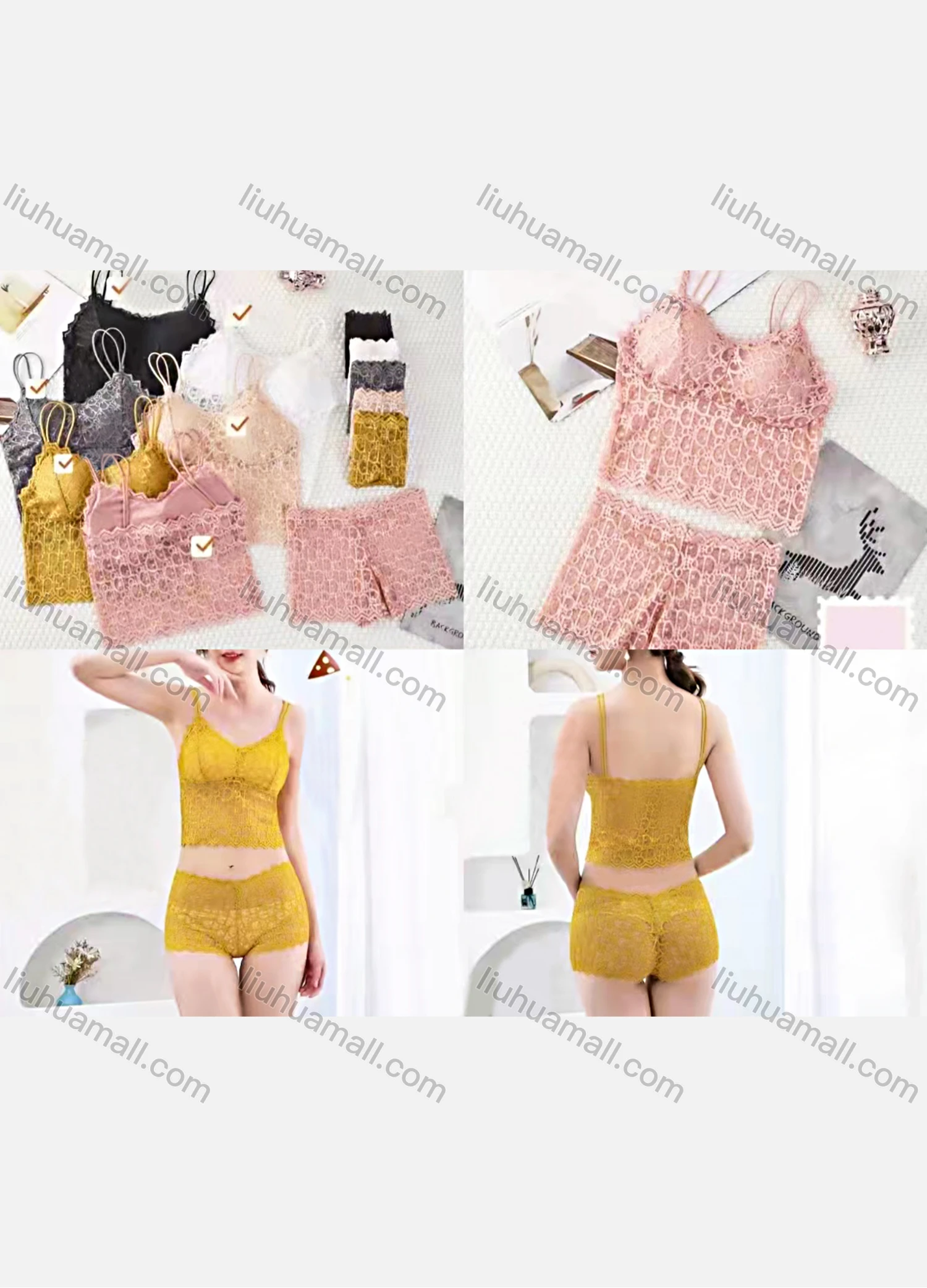Wholesale Women's Plain Guipure Lace Bra & Brief 2 Pieces Set - Liuhuamall